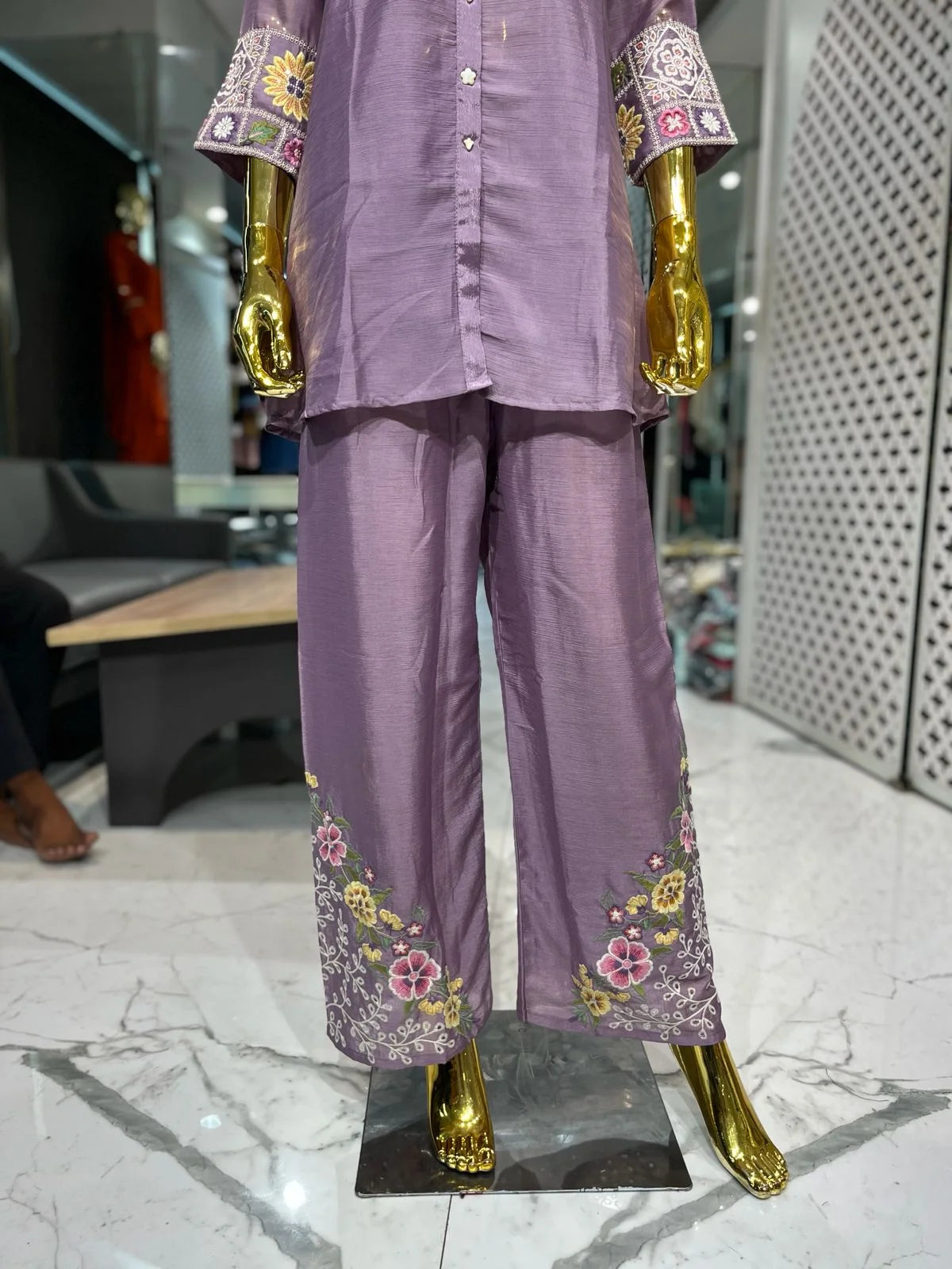 Purple Pure Chinon Embroidery & Handwork 2 Piece Cord Set for Women | Designer Ethnic Co-ord Set