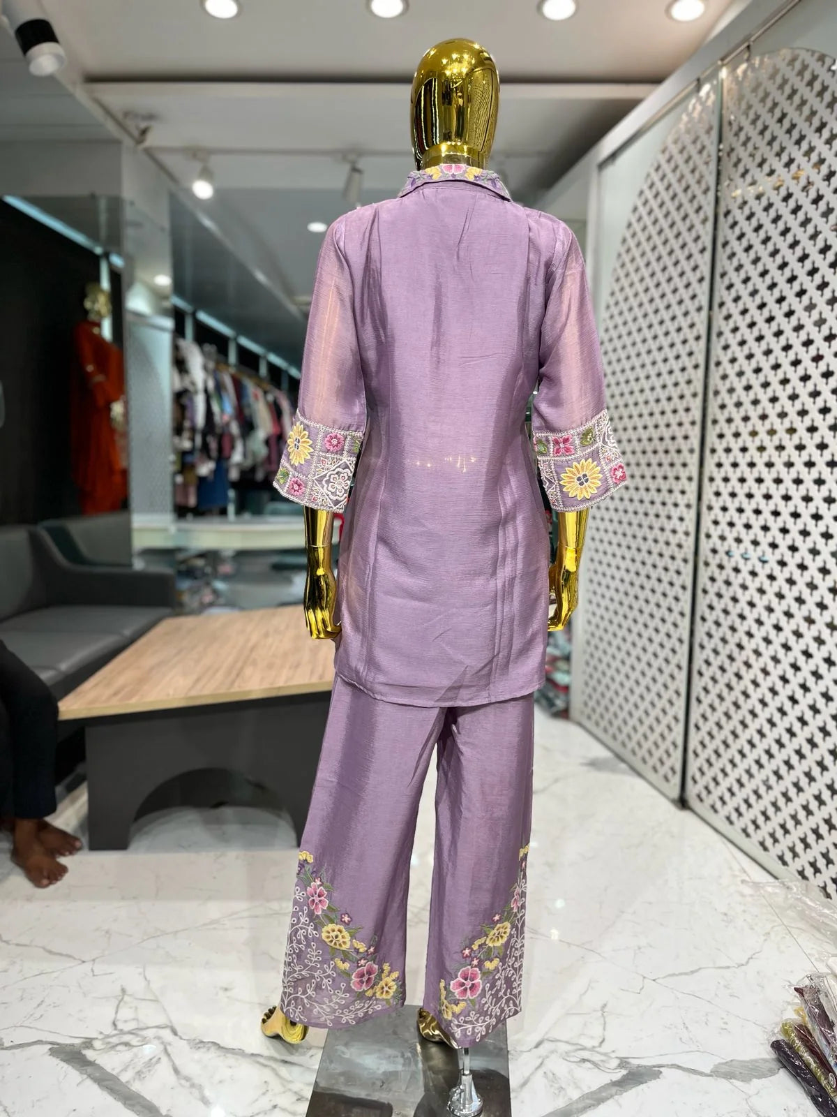 Purple Pure Chinon Embroidery & Handwork 2 Piece Cord Set for Women | Designer Ethnic Co-ord Set