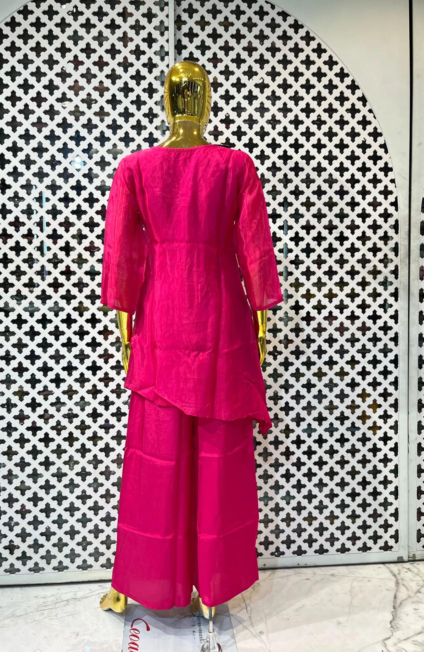 Cherry Pink Hand Work Co-Ord Set for Women | Jacquard Work Designer 2 Piece Cord Set