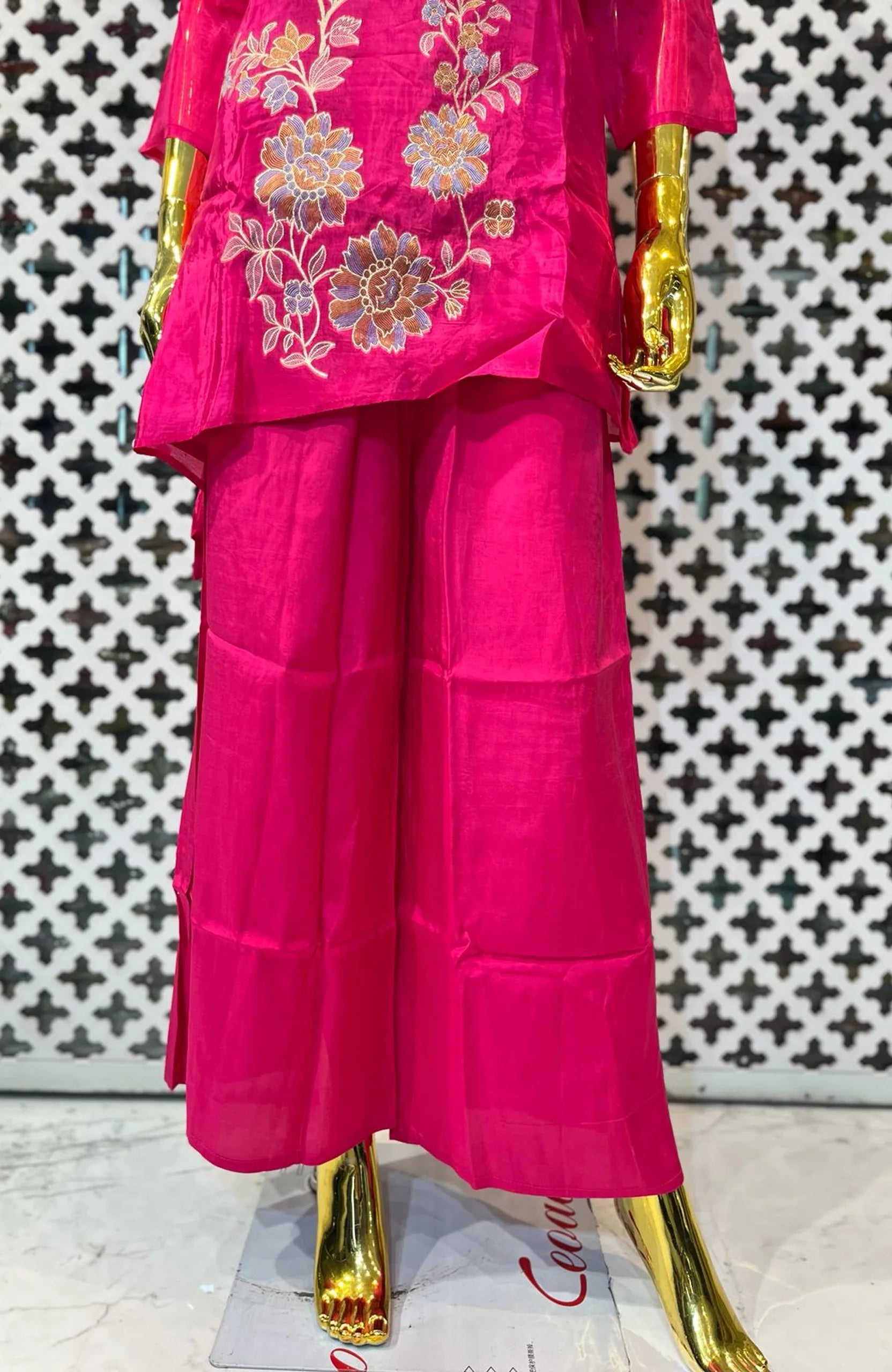 Cherry Pink Hand Work Co-Ord Set for Women | Jacquard Work Designer 2 Piece Cord Set