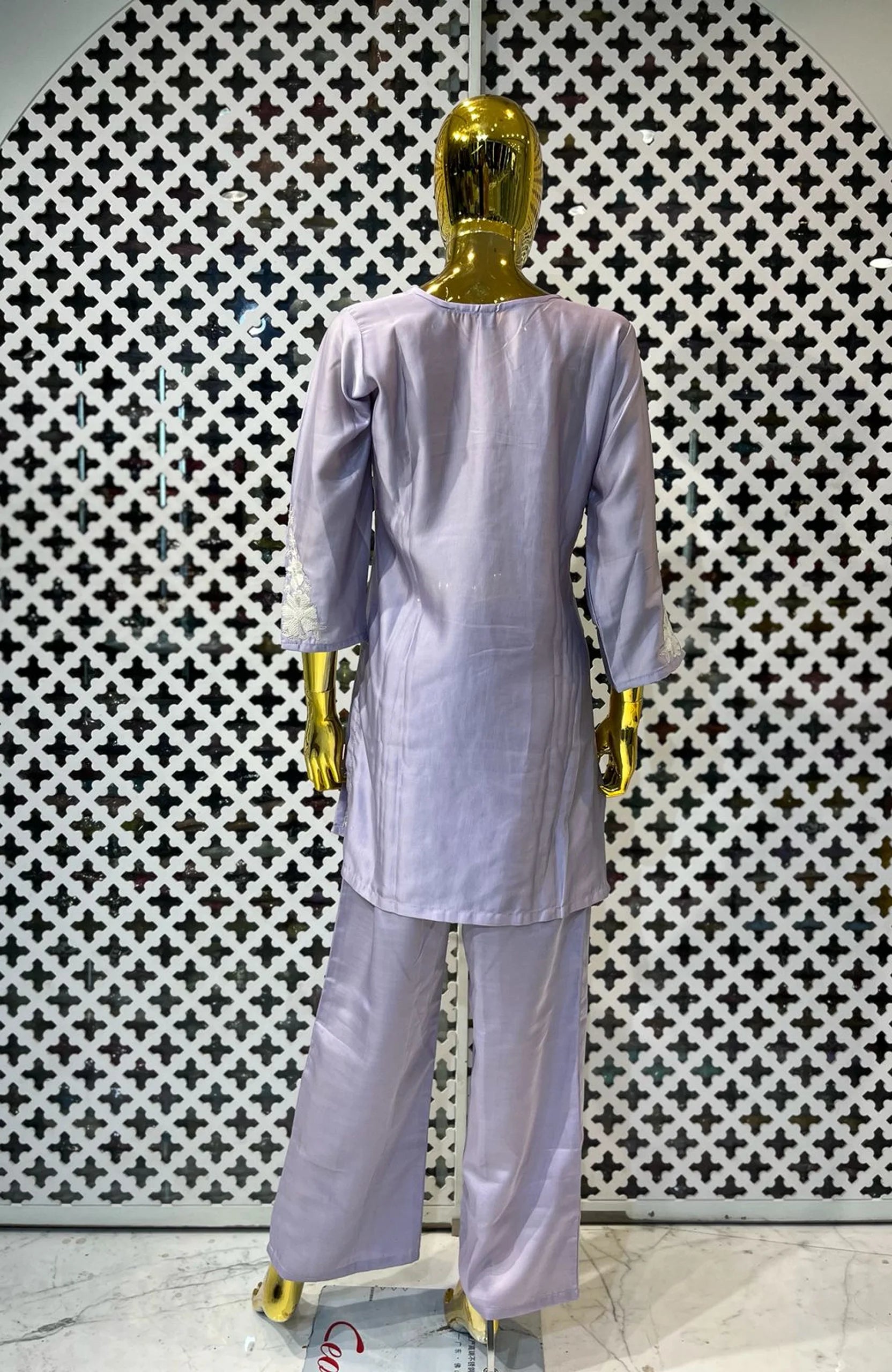 Lavender Pure Silk Embroidered Co-Ord Set for Women | Elegant 2 Piece Designer Cord Set
