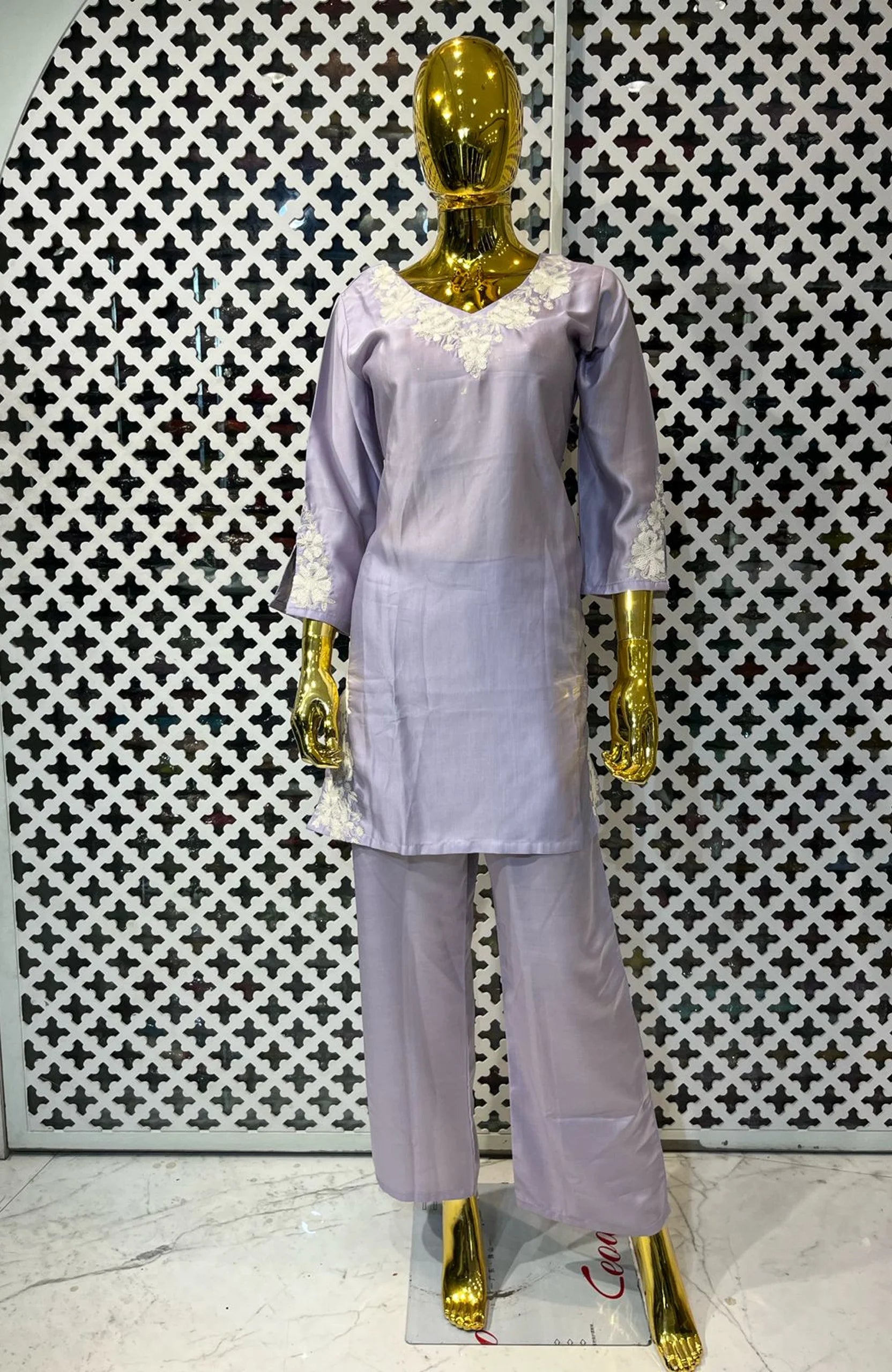 Lavender Pure Silk Embroidered Co-Ord Set for Women | Elegant 2 Piece Designer Cord Set