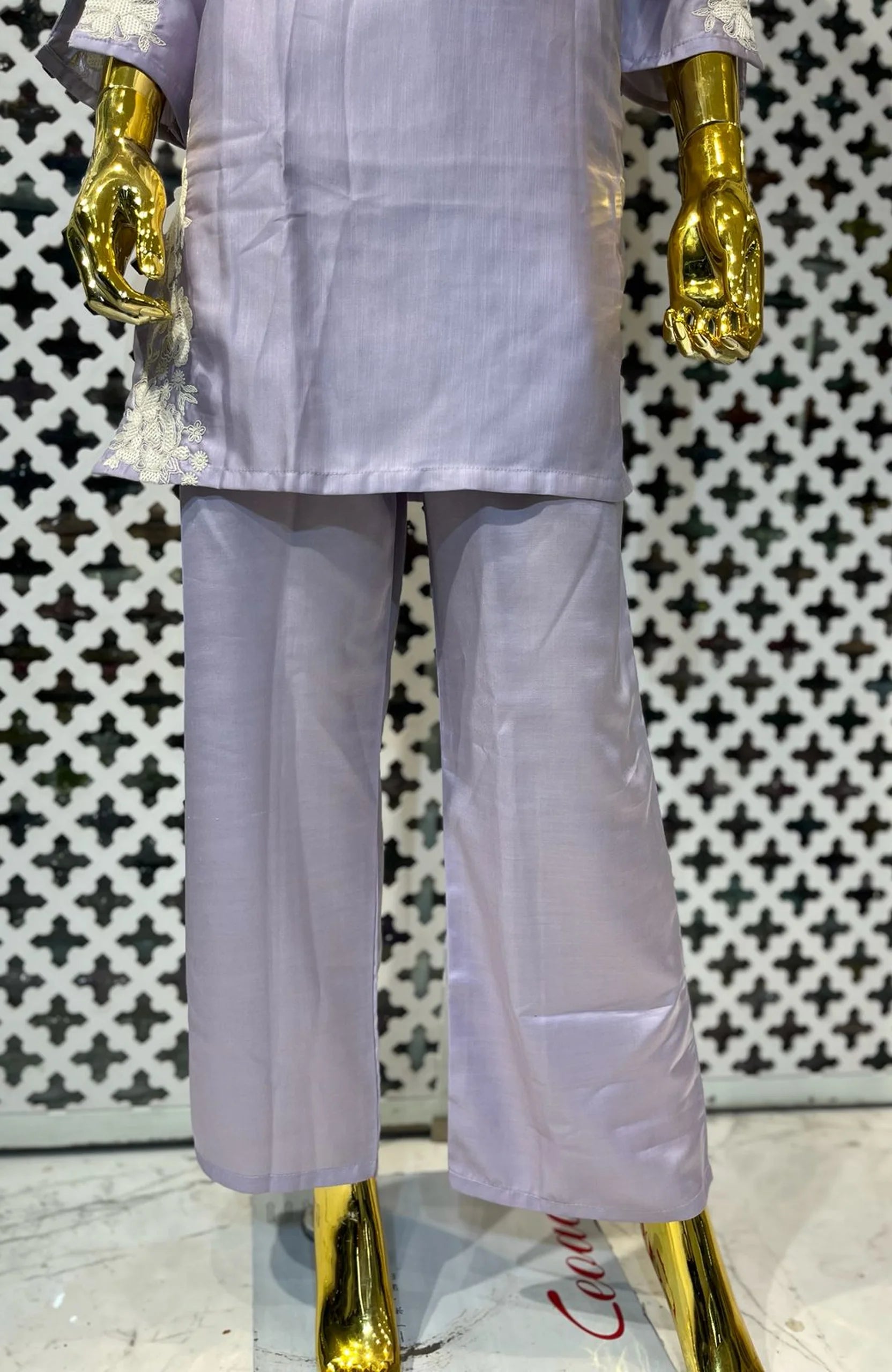 Lavender Pure Silk Embroidered Co-Ord Set for Women | Elegant 2 Piece Designer Cord Set