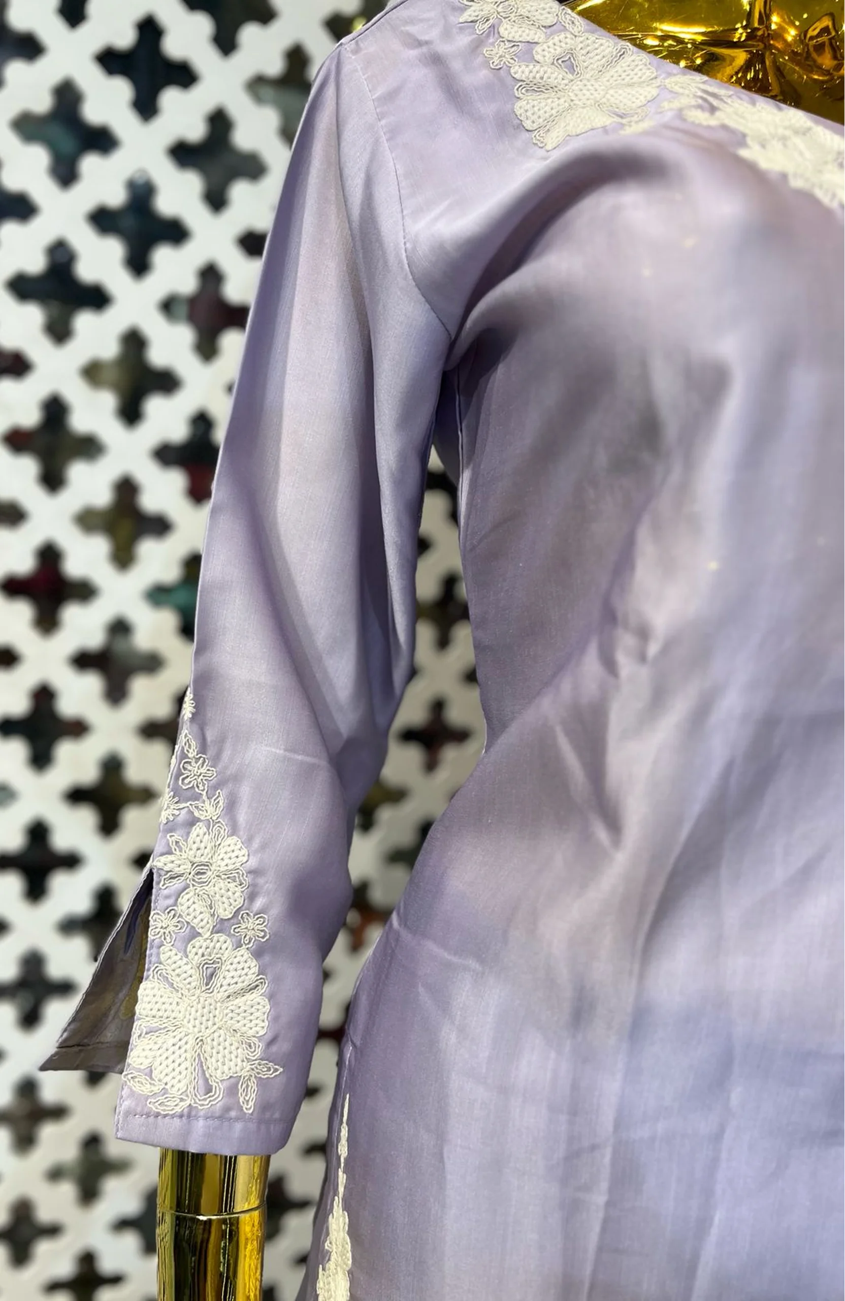 Lavender Pure Silk Embroidered Co-Ord Set for Women | Elegant 2 Piece Designer Cord Set