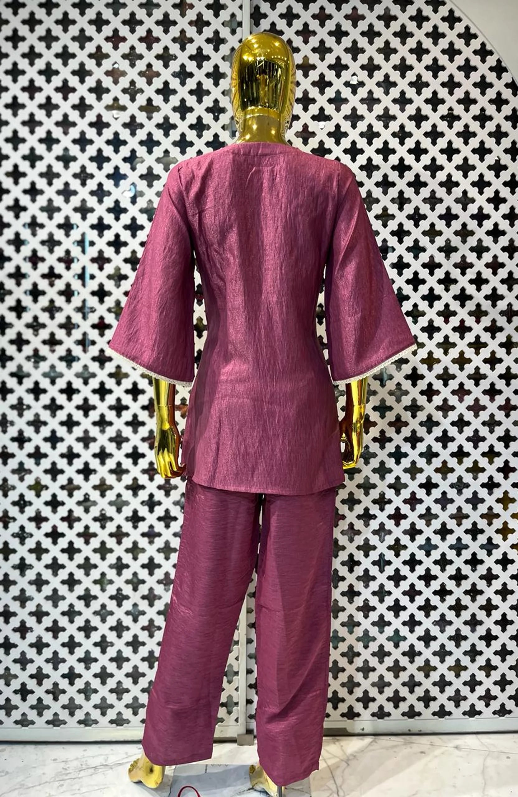 Dark Onion Shimmer Embroidered Co-Ord Set for Women | Sequin Work Designer 2 Piece Cord Set