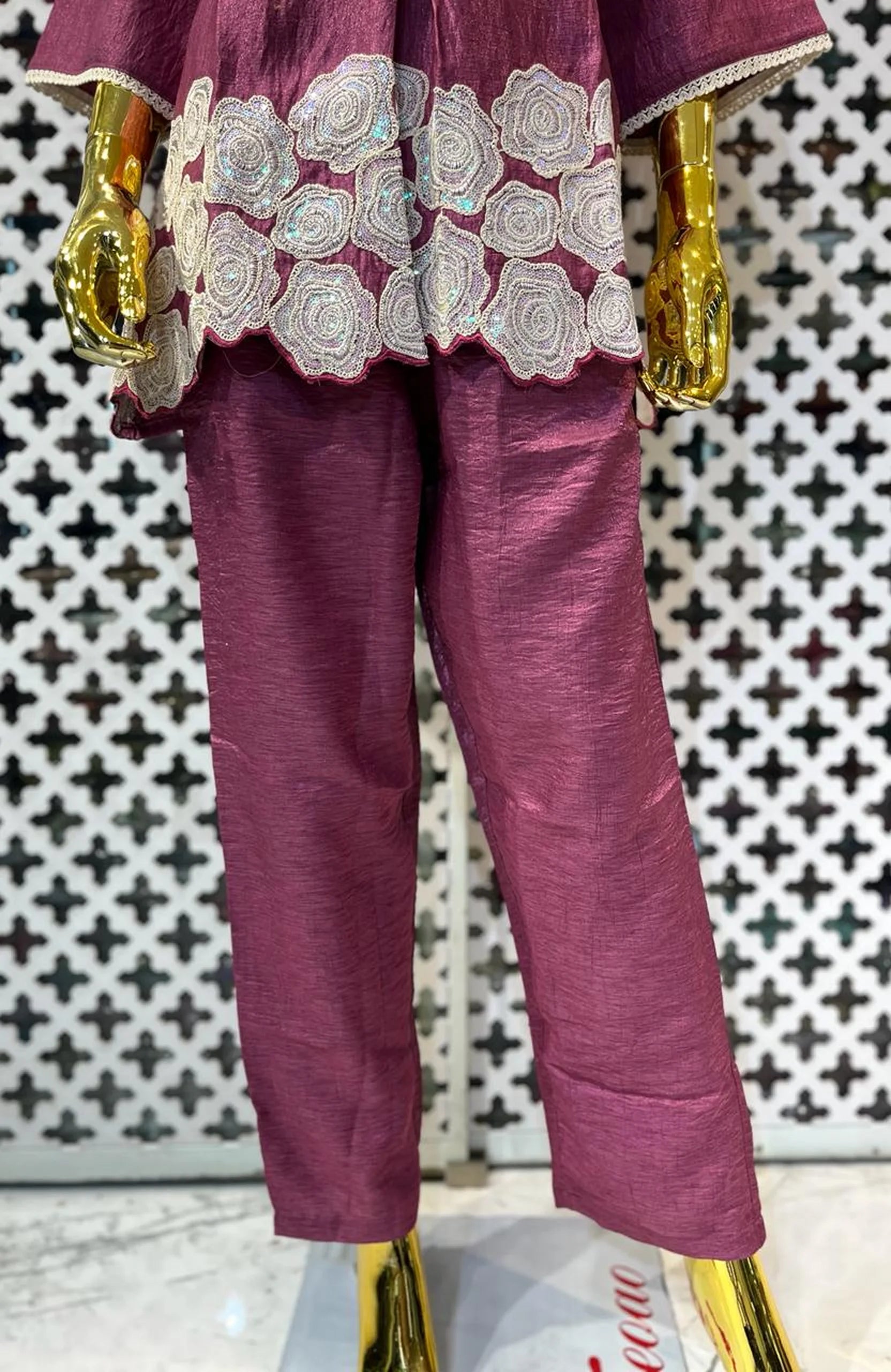 Dark Onion Shimmer Embroidered Co-Ord Set for Women | Sequin Work Designer 2 Piece Cord Set