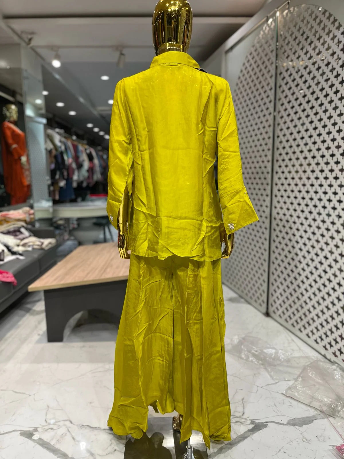 Lemon Yellow Pure Silk Jardosi & Handwork 2 Piece Cord Set for Women | Designer Ethnic Co-ord Set