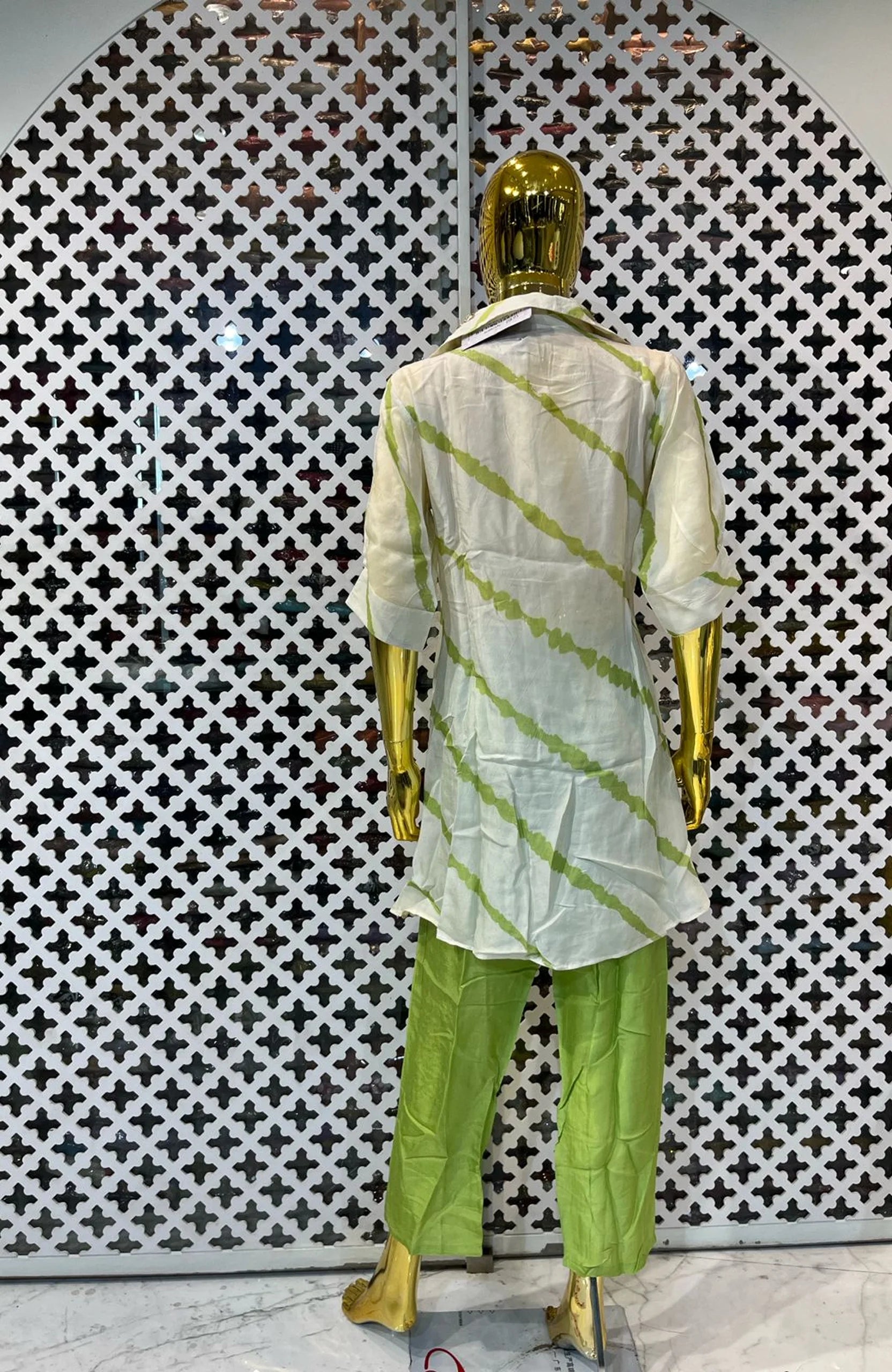 White Pure Silk Leheriya Print Co-Ord Set for Women | Elegant 2 Piece Designer Cord Set