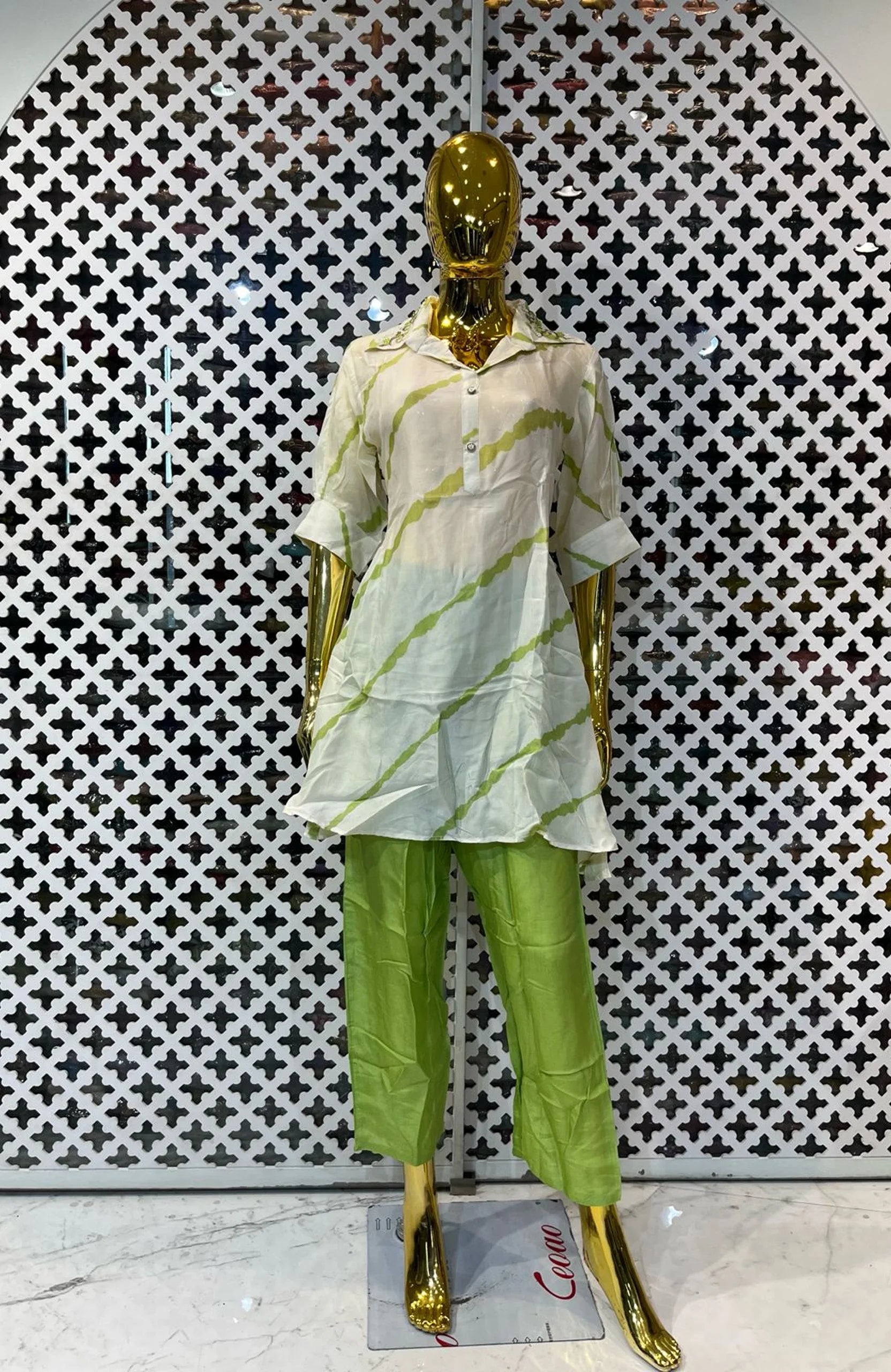 White Pure Silk Leheriya Print Co-Ord Set for Women | Elegant 2 Piece Designer Cord Set