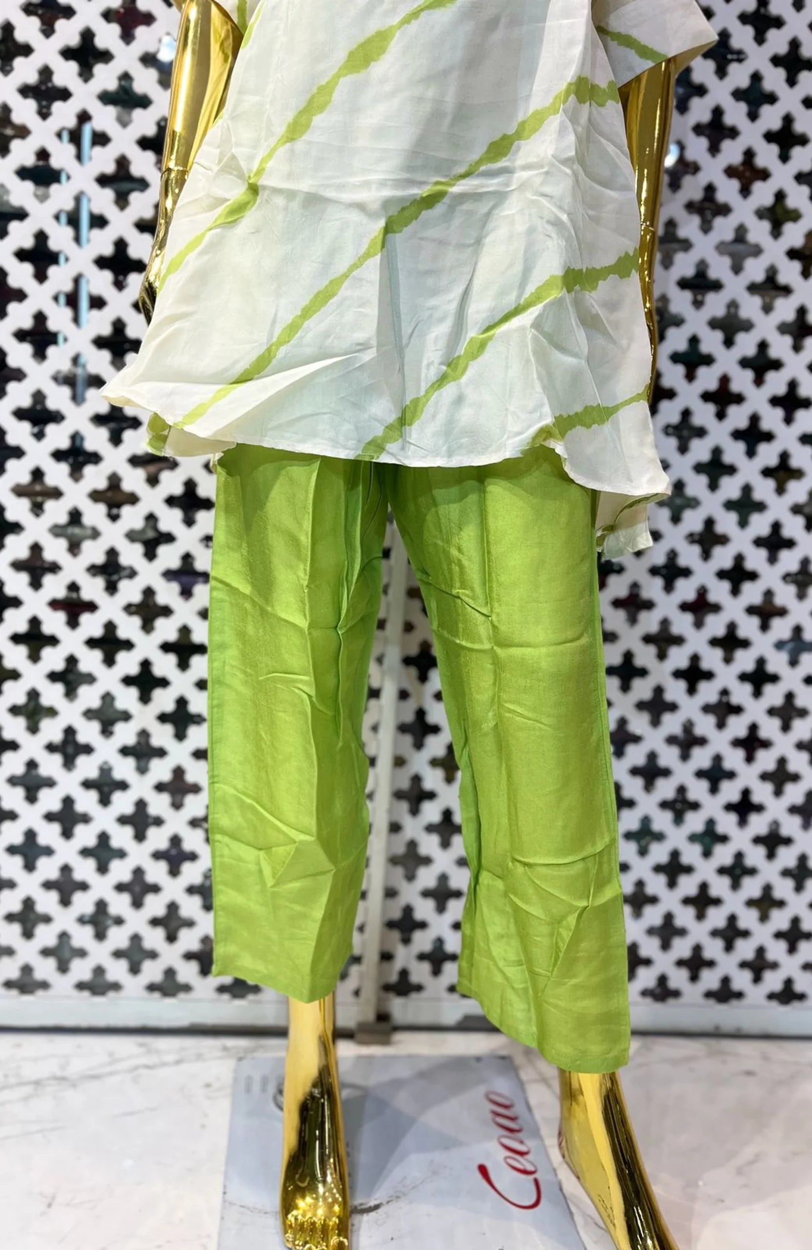 White Pure Silk Leheriya Print Co-Ord Set for Women | Elegant 2 Piece Designer Cord Set