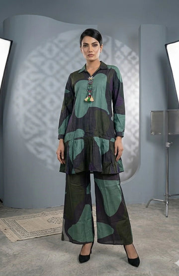 Black Cotton Silk Printed Co-Ord Set for Women | Hand Work Designer 2 Piece Cord Set