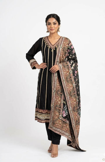 Black Pure Viscose Coin Work 3 Piece Kurti Pant Dupatta Set for Women | Designer Ethnic Wear