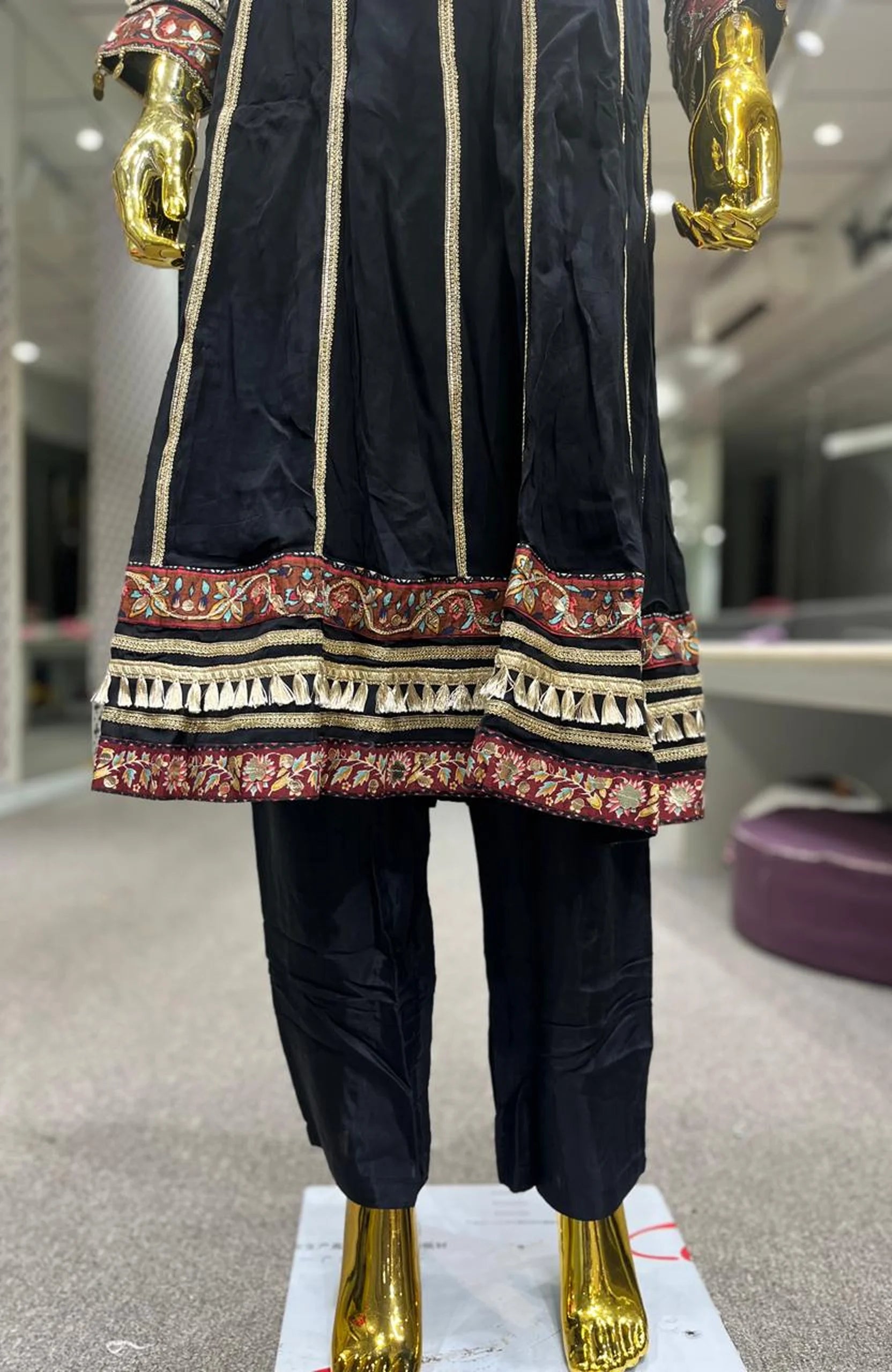 Black Pure Viscose Coin Work 3 Piece Kurti Pant Dupatta Set for Women | Designer Ethnic Wear