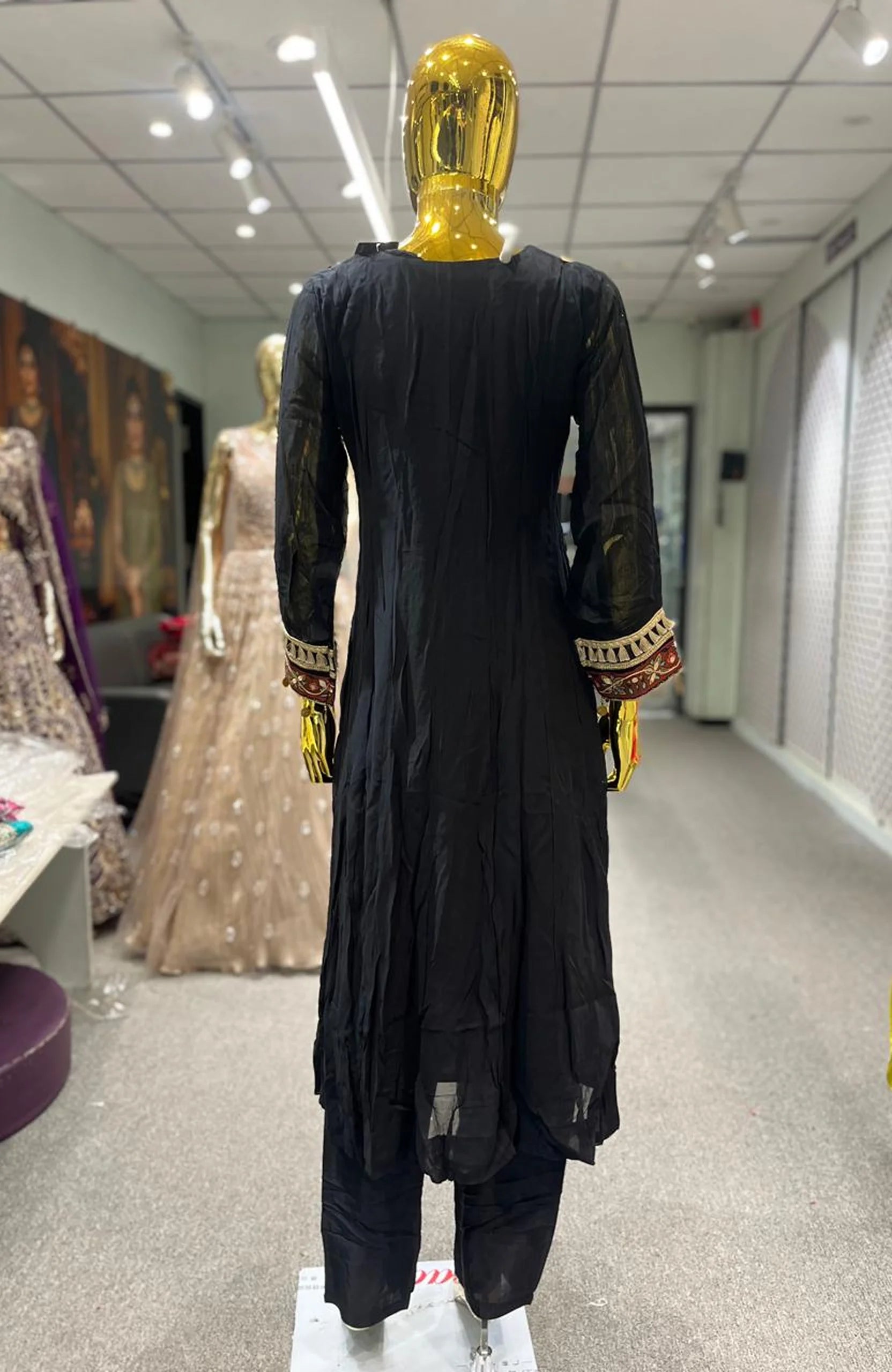 Black Pure Viscose Coin Work 3 Piece Kurti Pant Dupatta Set for Women | Designer Ethnic Wear