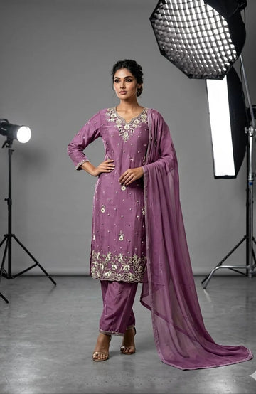 Onion Pure Chinon Handwork 3 Piece Fancy Palazzo Set for Women | Designer Ethnic Wear