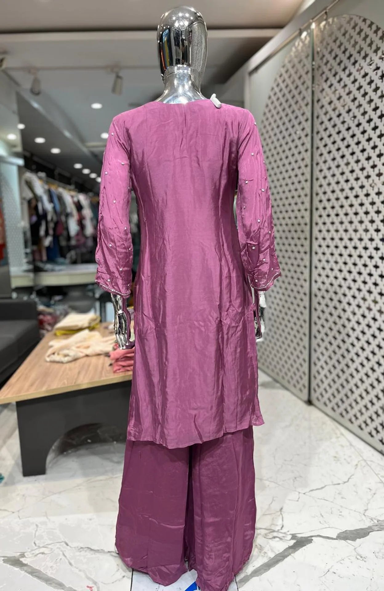 Onion Pure Chinon Handwork 3 Piece Fancy Palazzo Set for Women | Designer Ethnic Wear