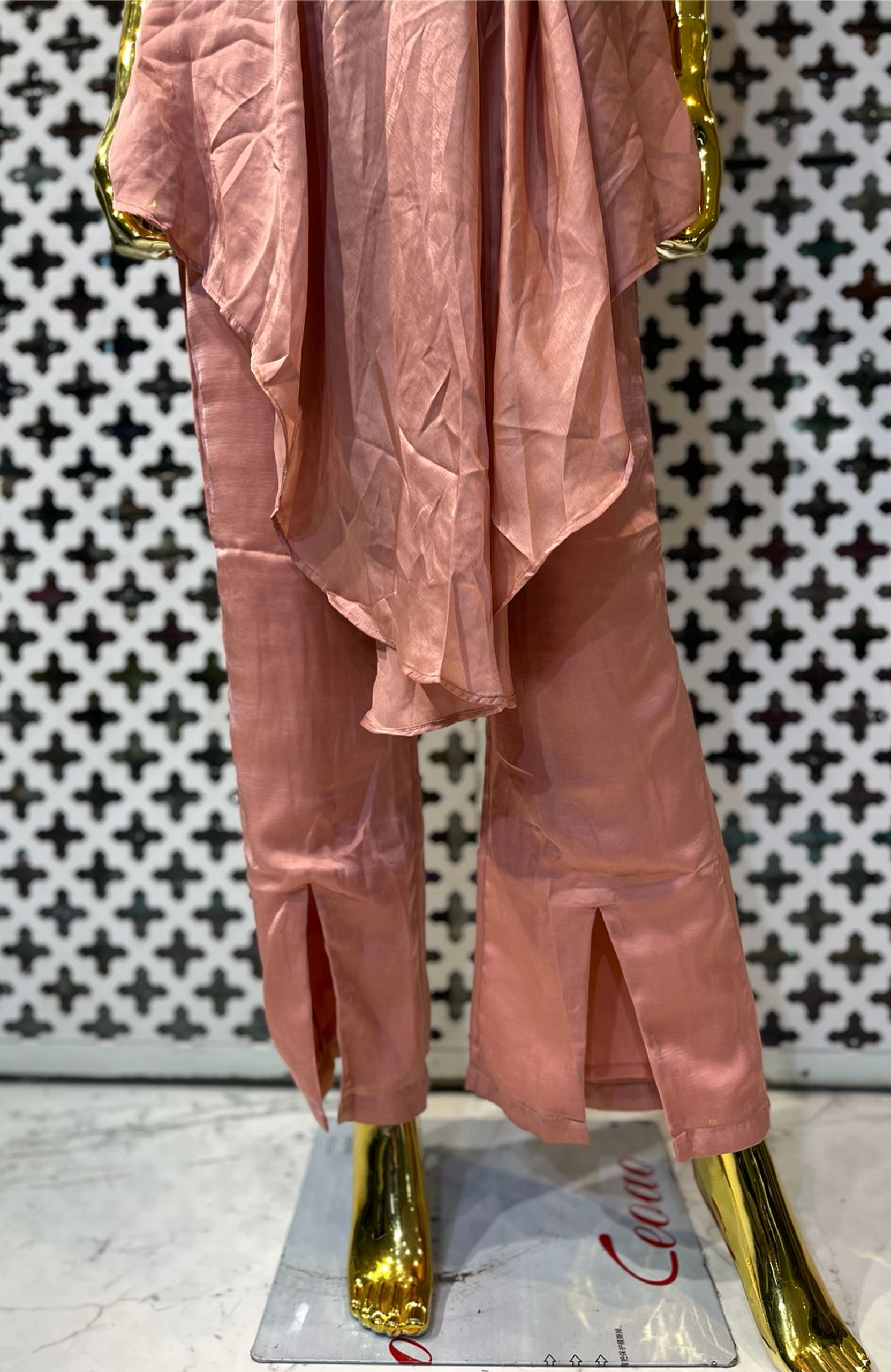 Peach Hand Work Co-Ord Set for Women | Premium Natural Crepe Designer Cord Set