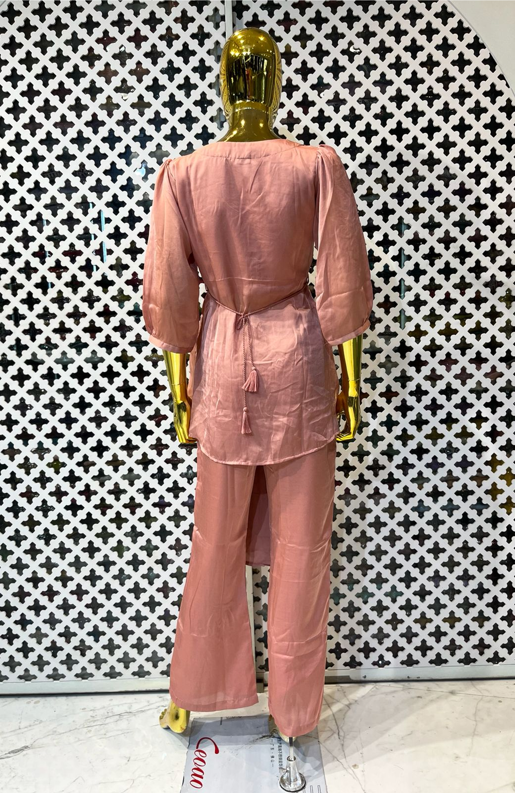 Peach Hand Work Co-Ord Set for Women | Premium Natural Crepe Designer Cord Set