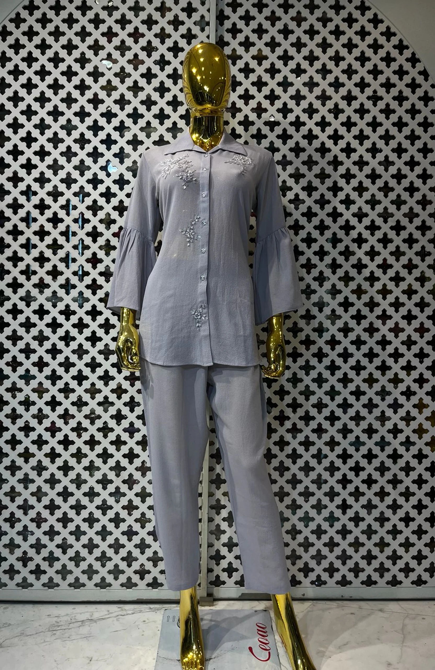 Steel Grey Imported Lycra Co-Ord Set for Women | Hand Work Premium 2 Piece Cord Set