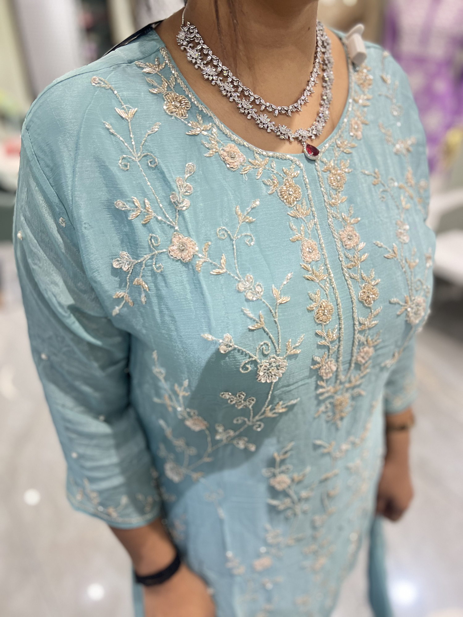 Sky Blue Embroidery Georgette Three Piece - RGORICT 481 6