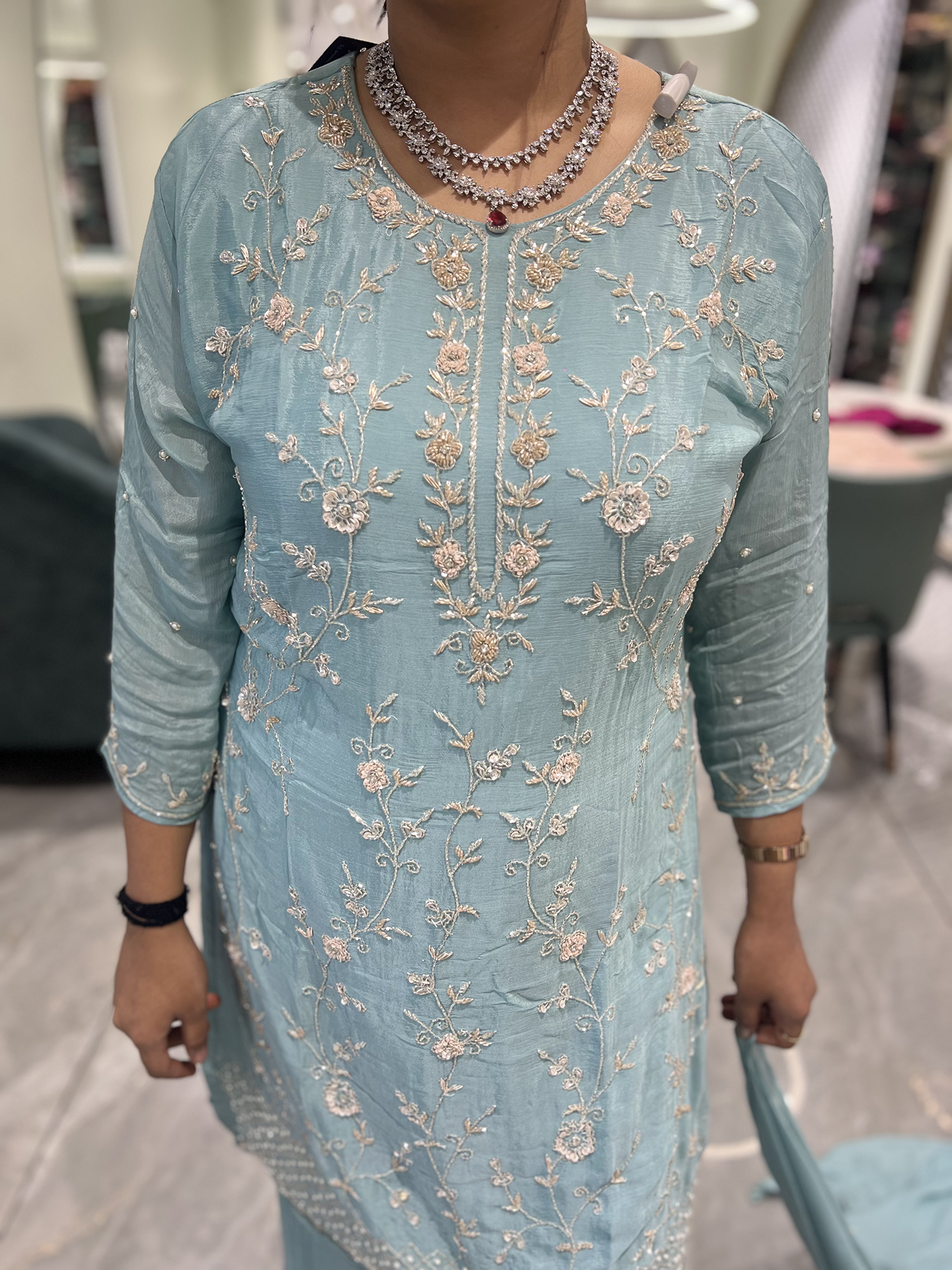 Sky Blue Embroidery Georgette Three Piece - RGORICT 481 6