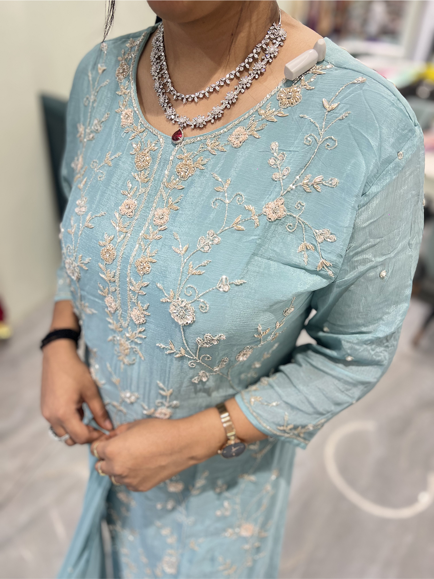 Sky Blue Embroidery Georgette Three Piece - RGORICT 481 6