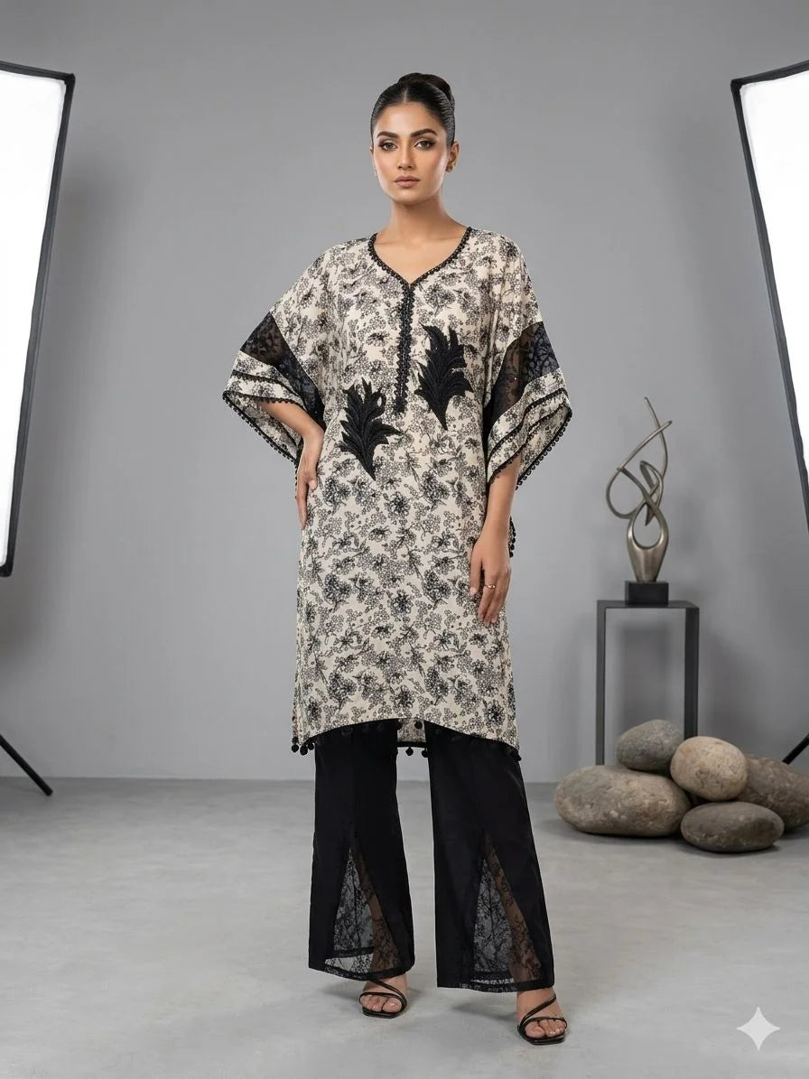 Chiku Black Silk Cotton Handwork 2 Piece Cord Set for Women | Designer Ethnic Co-ord Set