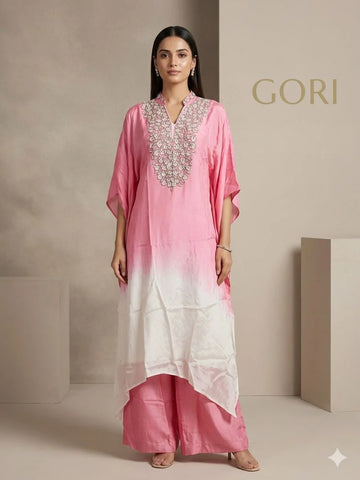 Pink Natural Crape Handwork 2 Piece Cord Set for Women | Designer Ethnic Wear