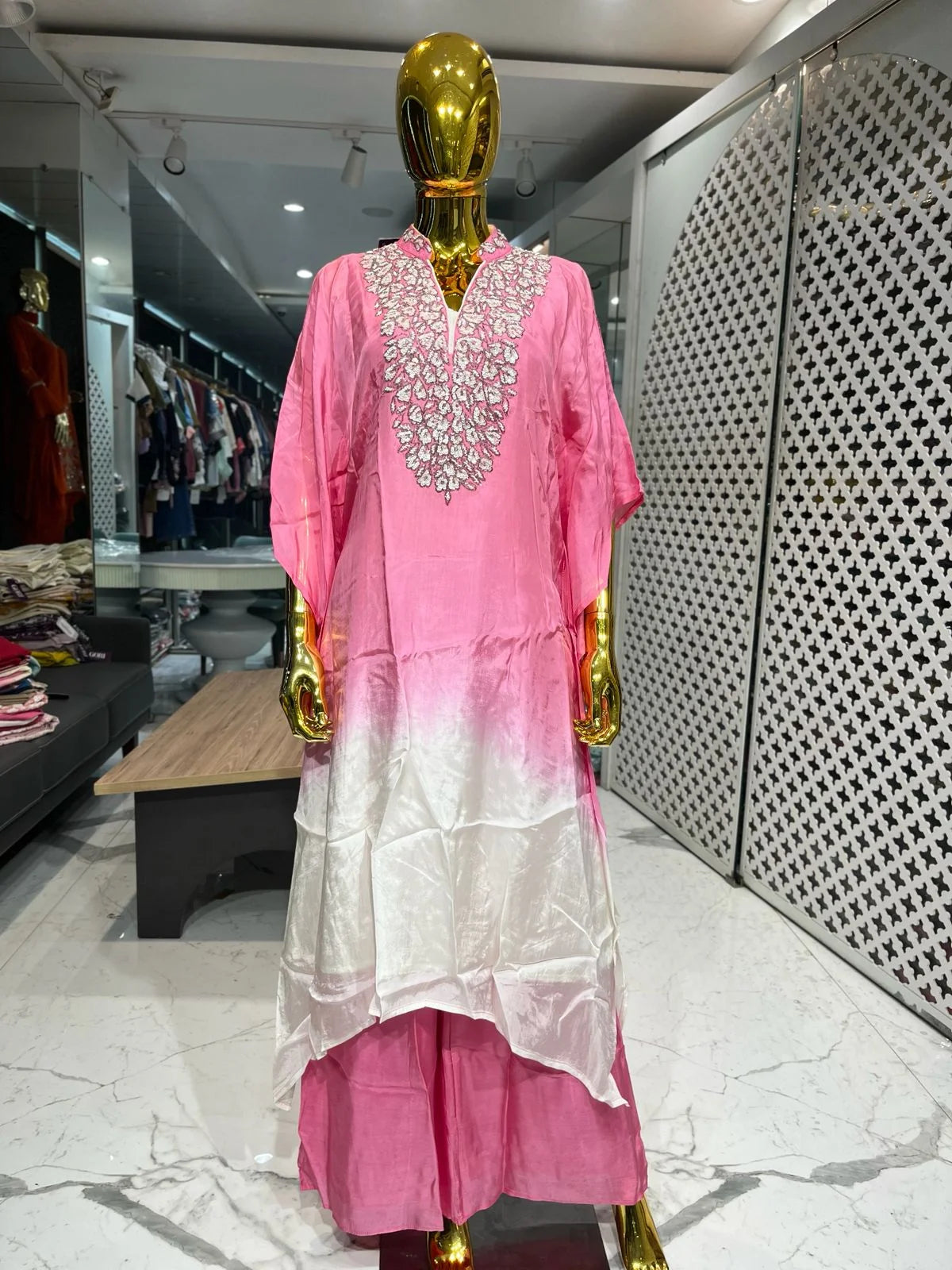 Pink Natural Crape Handwork 2 Piece Cord Set for Women | Designer Ethnic Wear