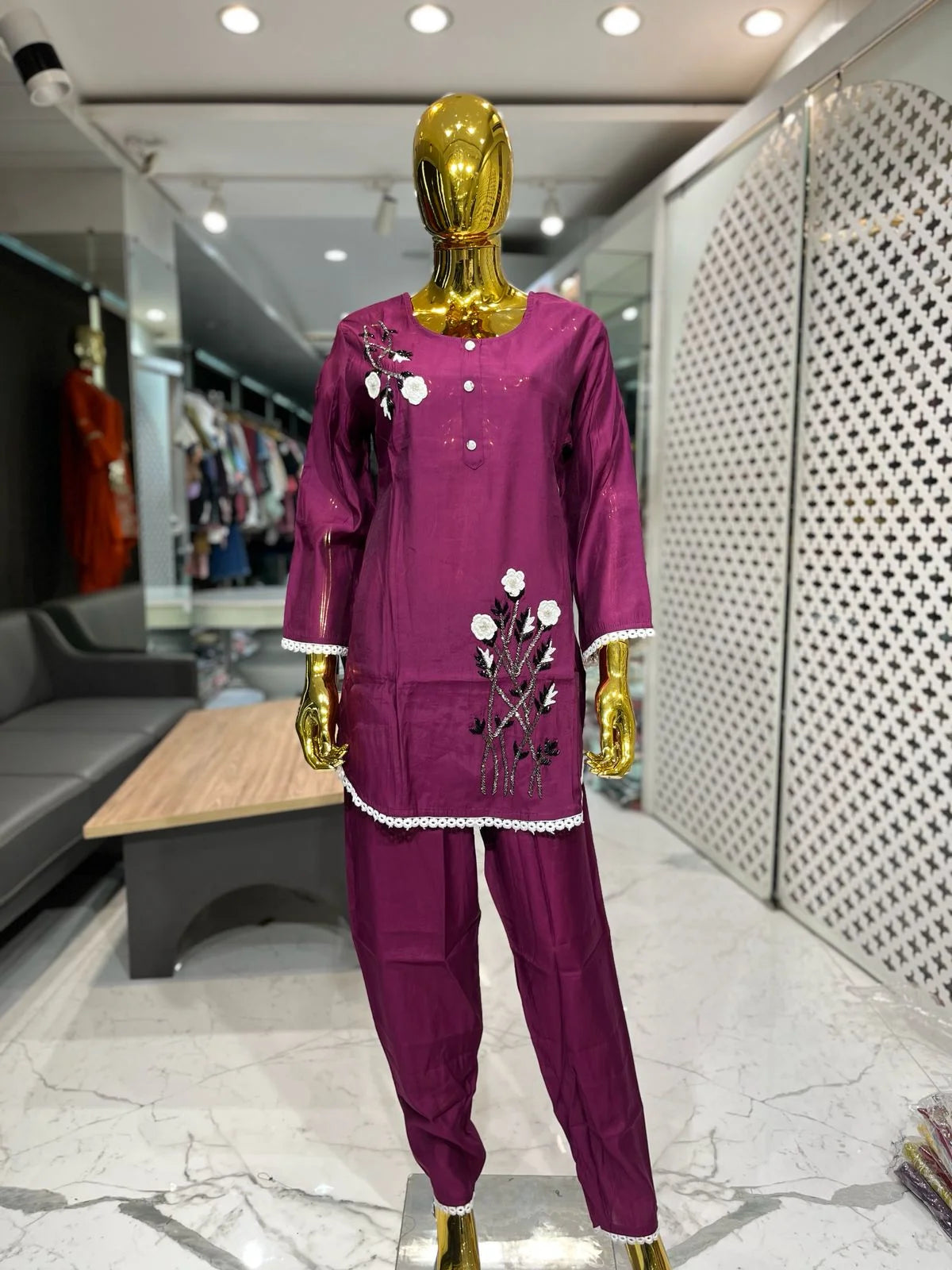 Wine Silk Handwork 2 Piece Cord Set for Women | Designer Ethnic Wear