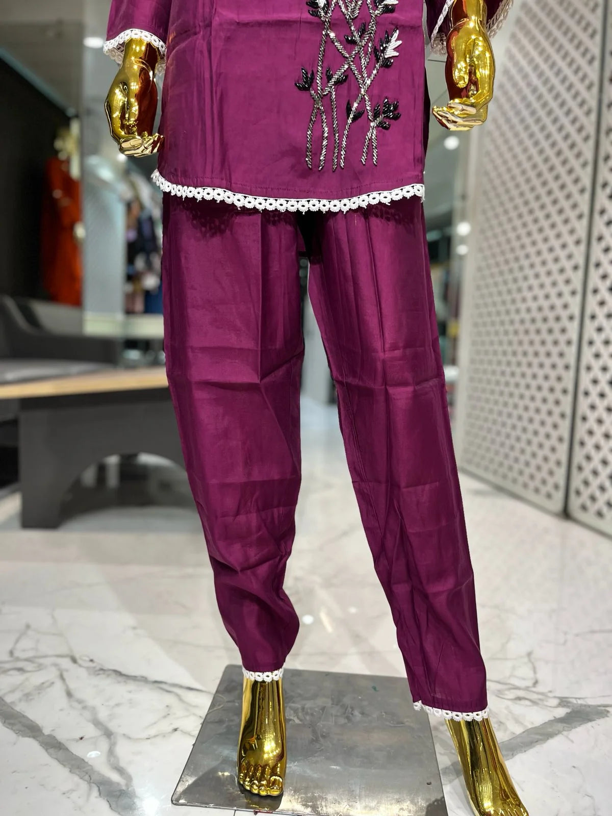 Wine Silk Handwork 2 Piece Cord Set for Women | Designer Ethnic Wear
