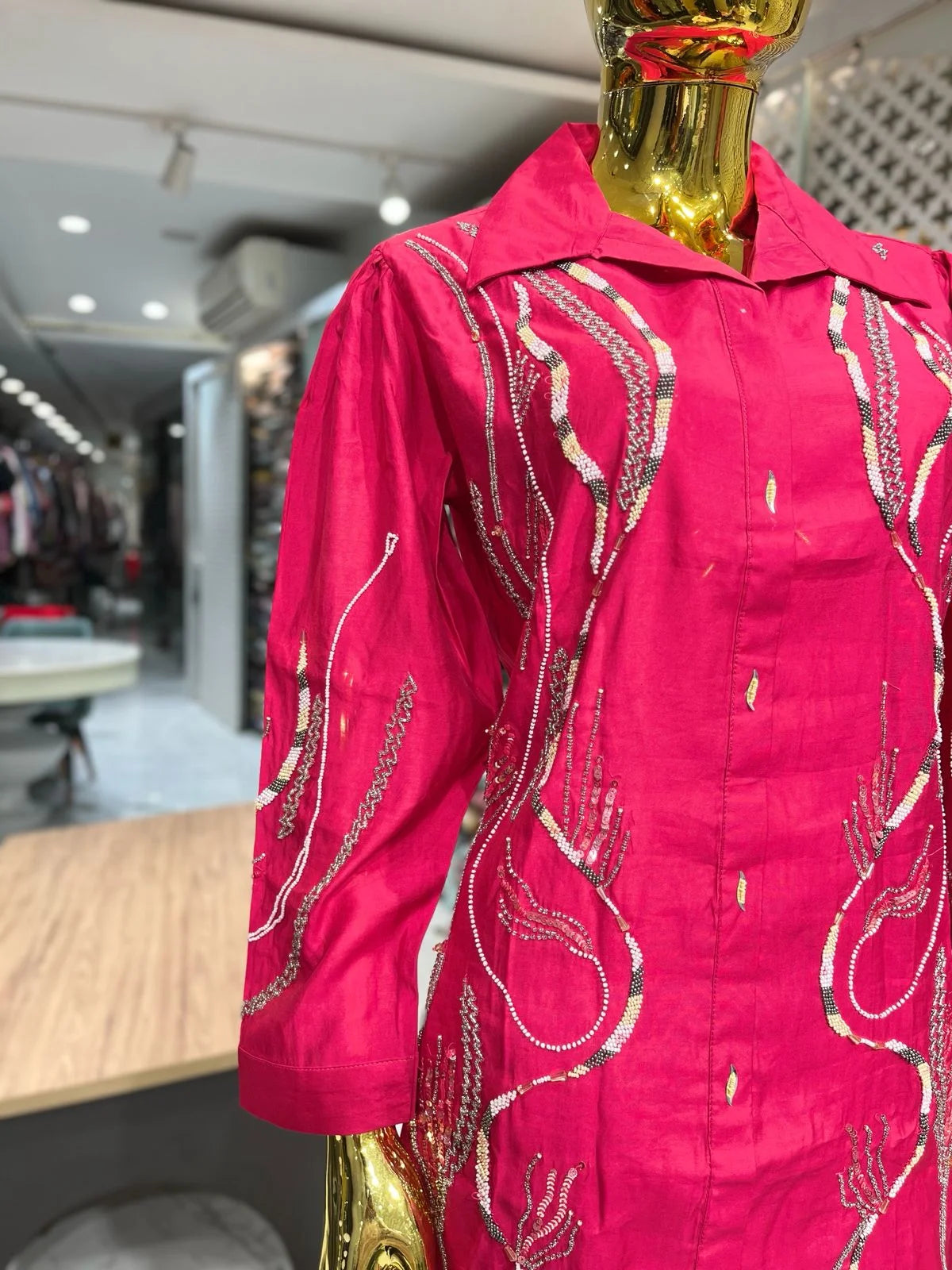 Rani Pink Silk Cotton Handwork 2 Piece Cord Set for Women | Designer Ethnic Co-ord Set