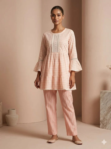 Pink Silk Cotton Lacework 2 Piece Cord Set for Women | Designer Ethnic Co-Ord Set