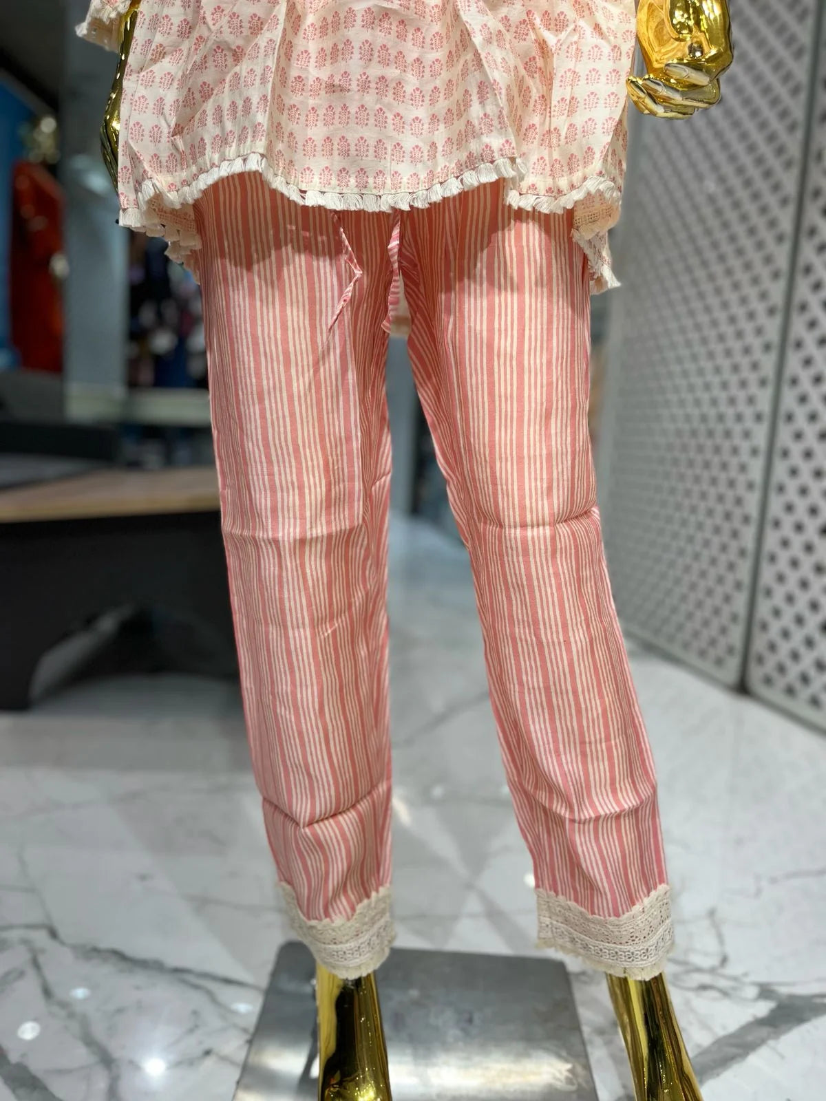 Pink Silk Cotton Lacework 2 Piece Cord Set for Women | Designer Ethnic Co-Ord Set