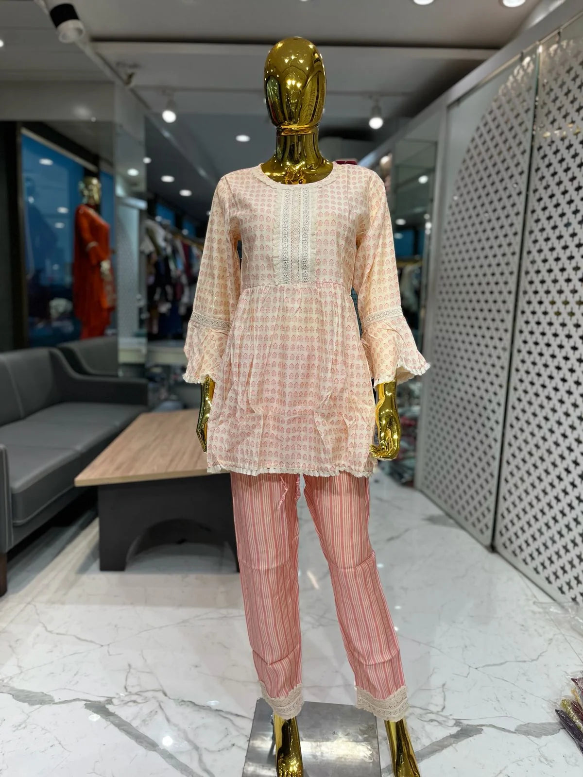 Pink Silk Cotton Lacework 2 Piece Cord Set for Women | Designer Ethnic Co-Ord Set