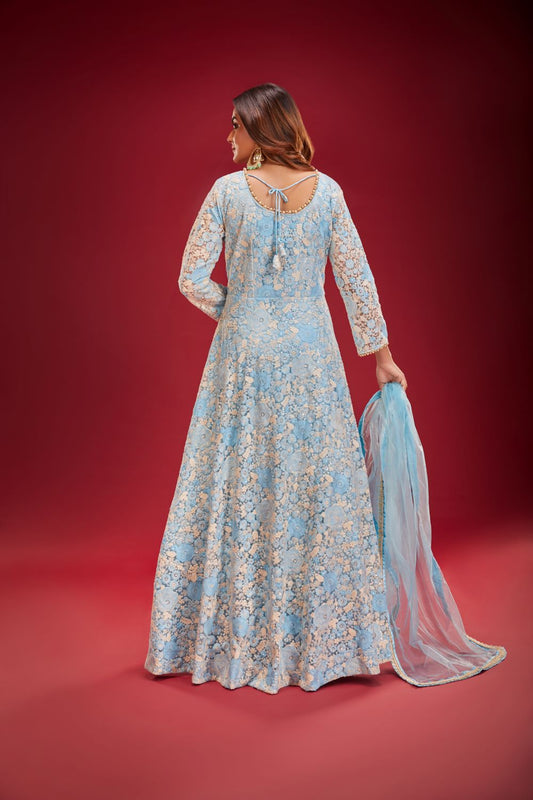 Beautifull Designed Wild Blue Colored Stylish Anarkali Dress