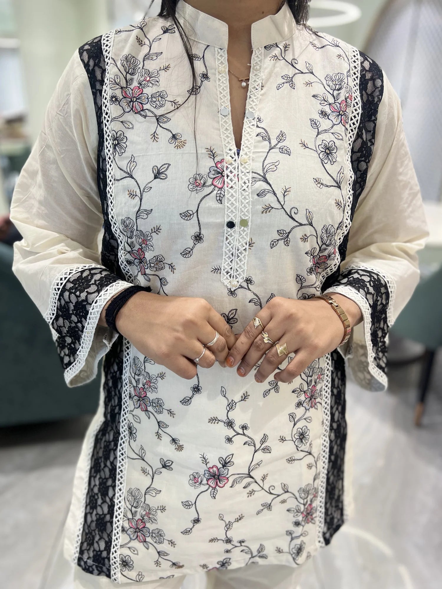 White Print Cotton Cordset - RGORICT 481 7