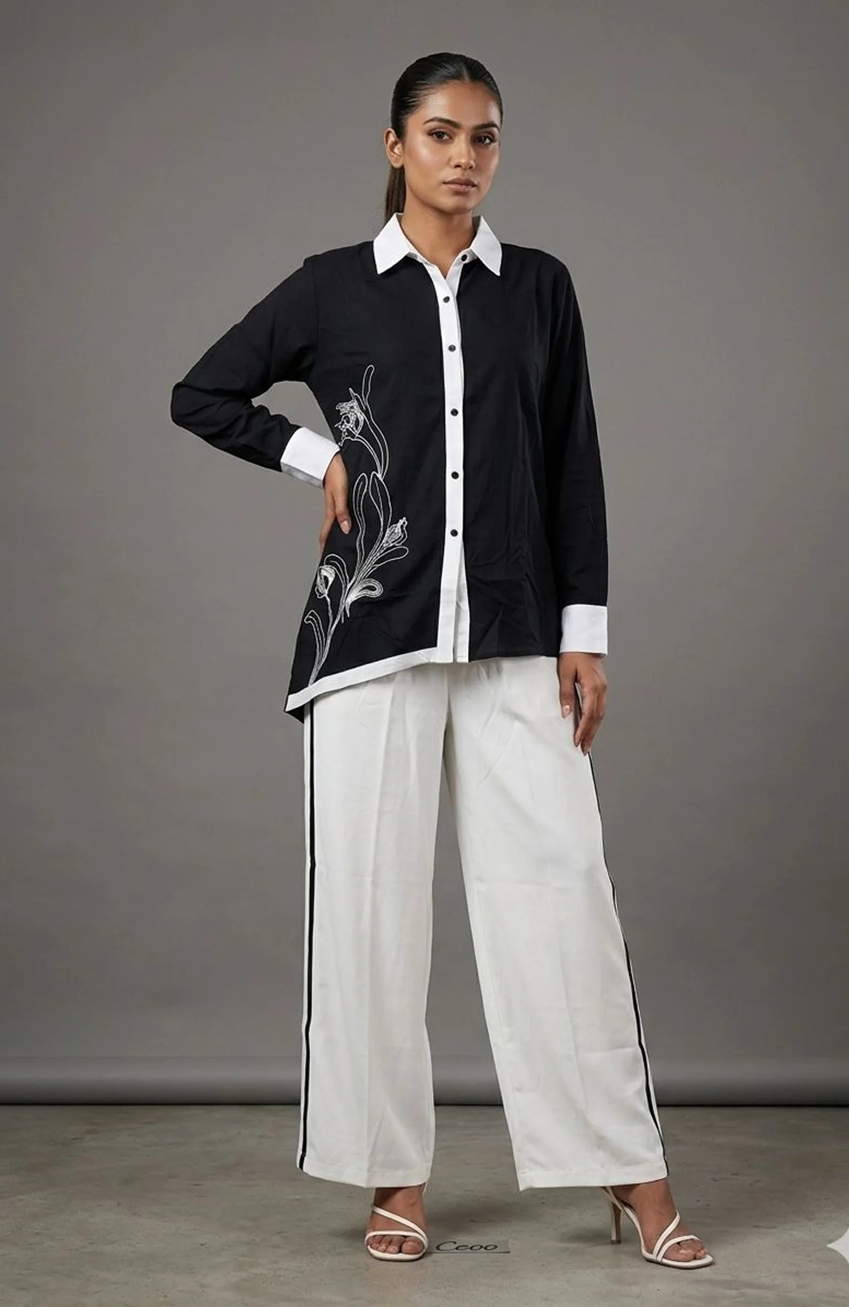 White Rayon Thread Work Co-Ord Set for Women | Elegant 2 Piece Designer Outfit