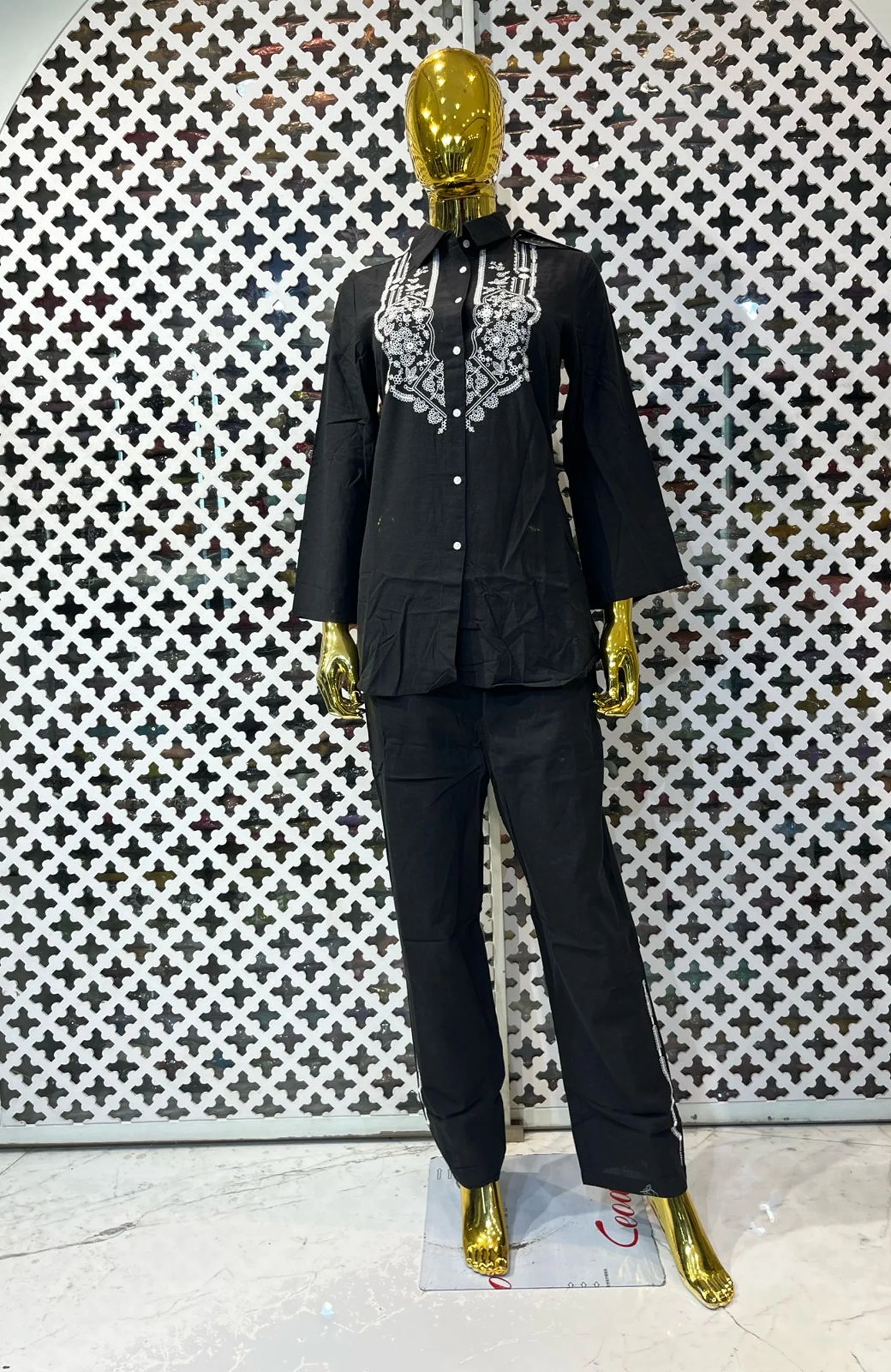 Black Rayon Mirror Work Co-Ord Set for Women | Embroidered Designer 2 Piece Cord Set