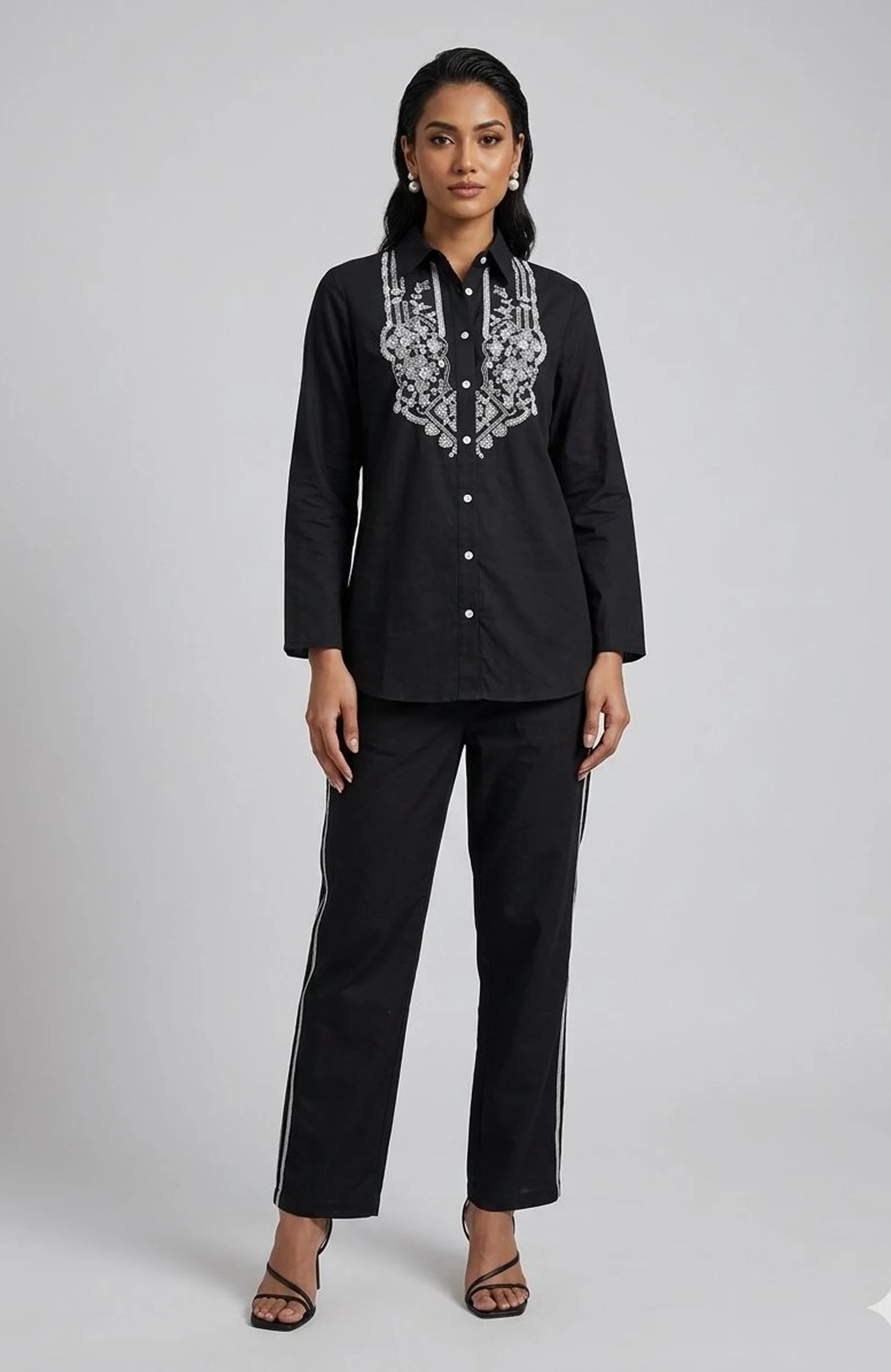 Black Rayon Mirror Work Co-Ord Set for Women | Embroidered Designer 2 Piece Cord Set