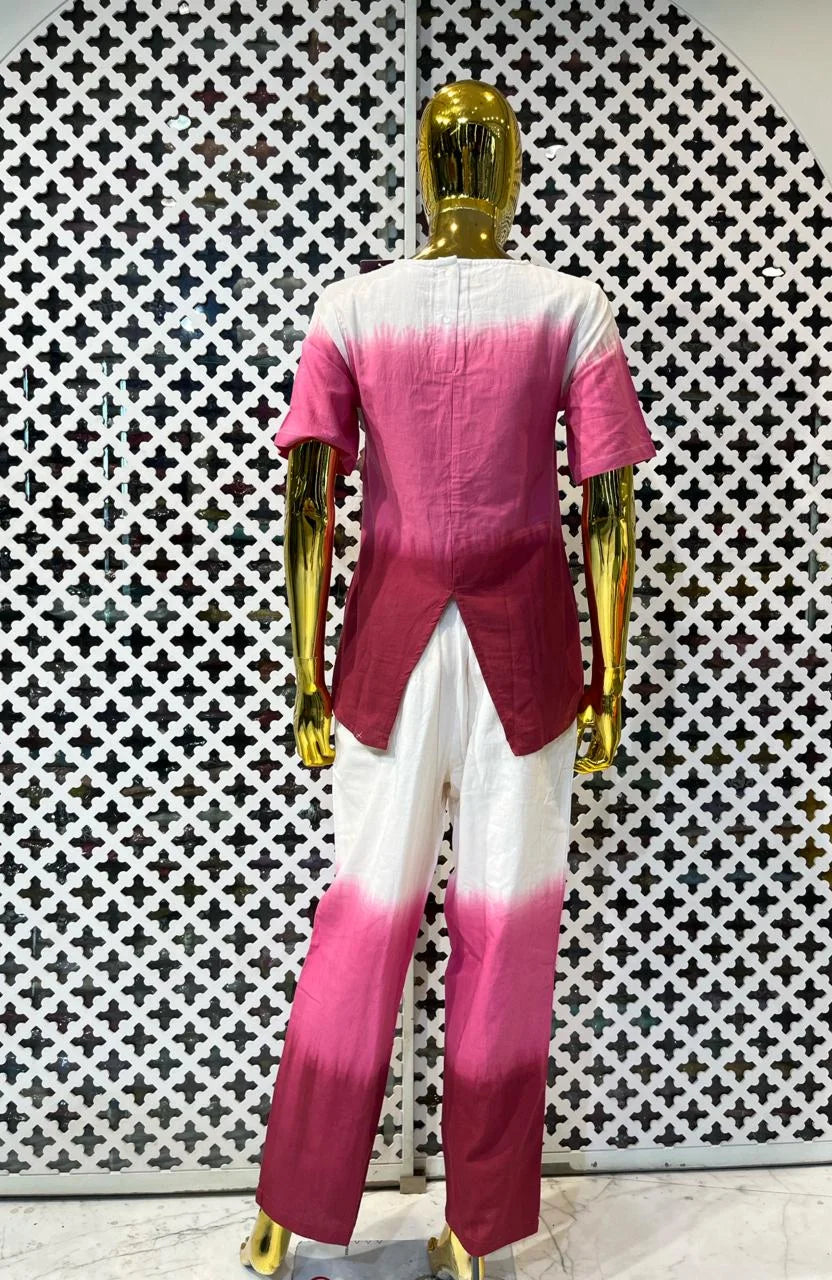 Pink Khadi Cotton Ombre Co-Ord Set for Women | Thread Work Designer 2 Piece Cord Set