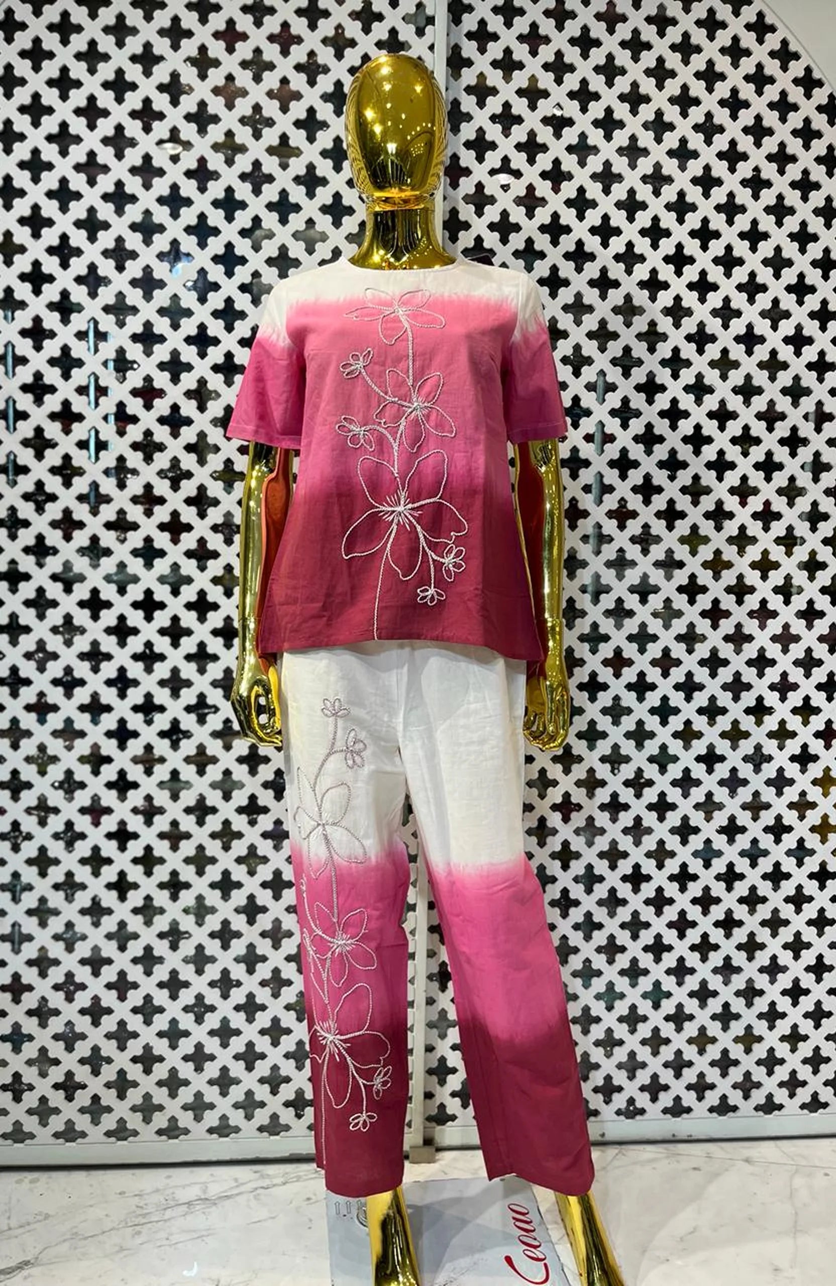 Pink Khadi Cotton Ombre Co-Ord Set for Women | Thread Work Designer 2 Piece Cord Set