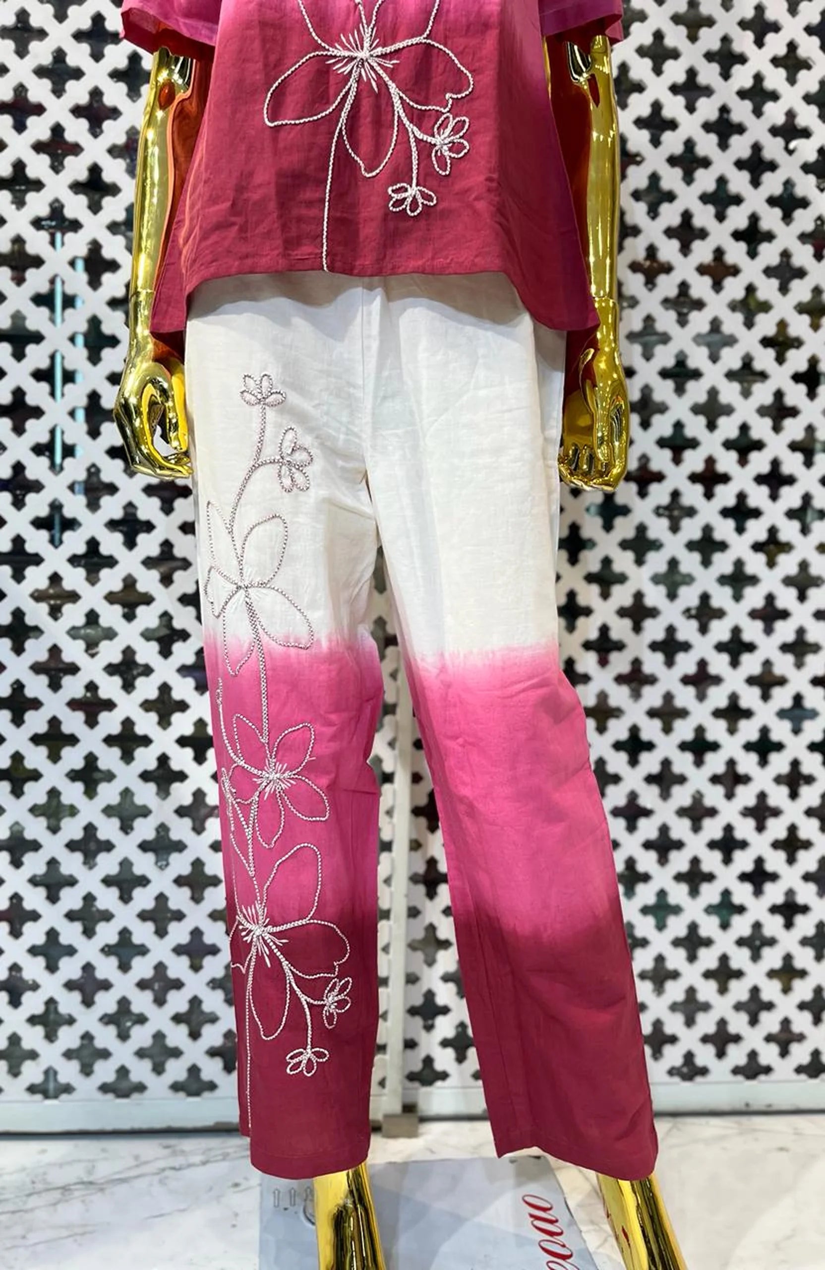 Pink Khadi Cotton Ombre Co-Ord Set for Women | Thread Work Designer 2 Piece Cord Set
