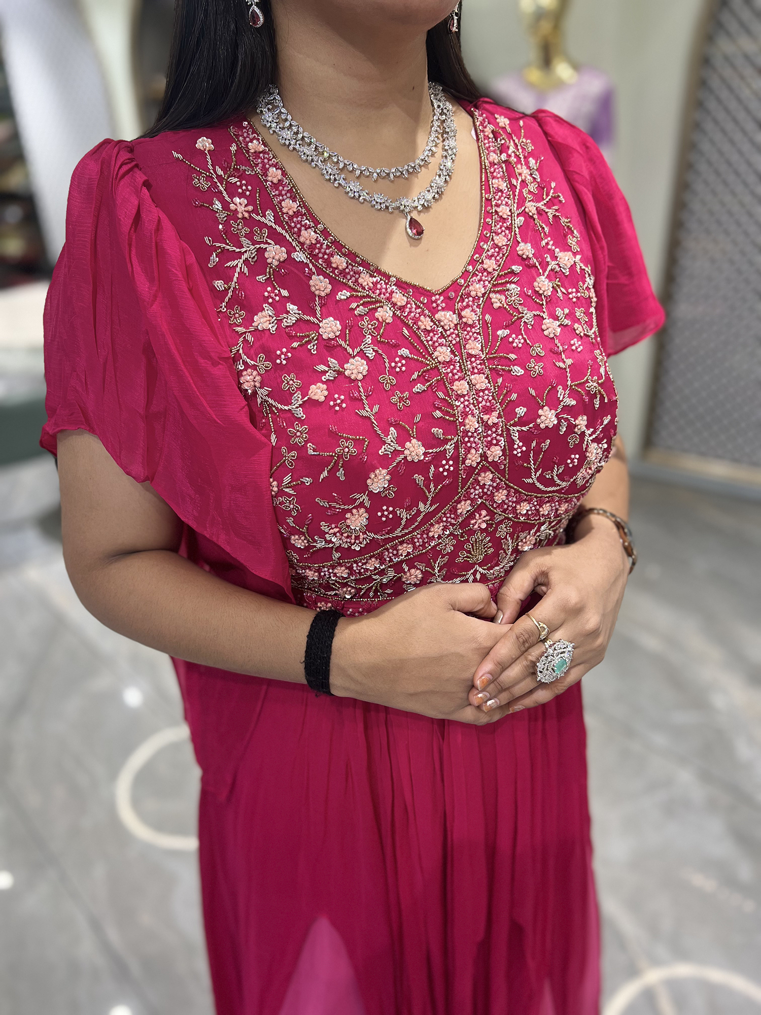 Raani Pink Hand Work Georgette Gown - SNBGORI 2441 1