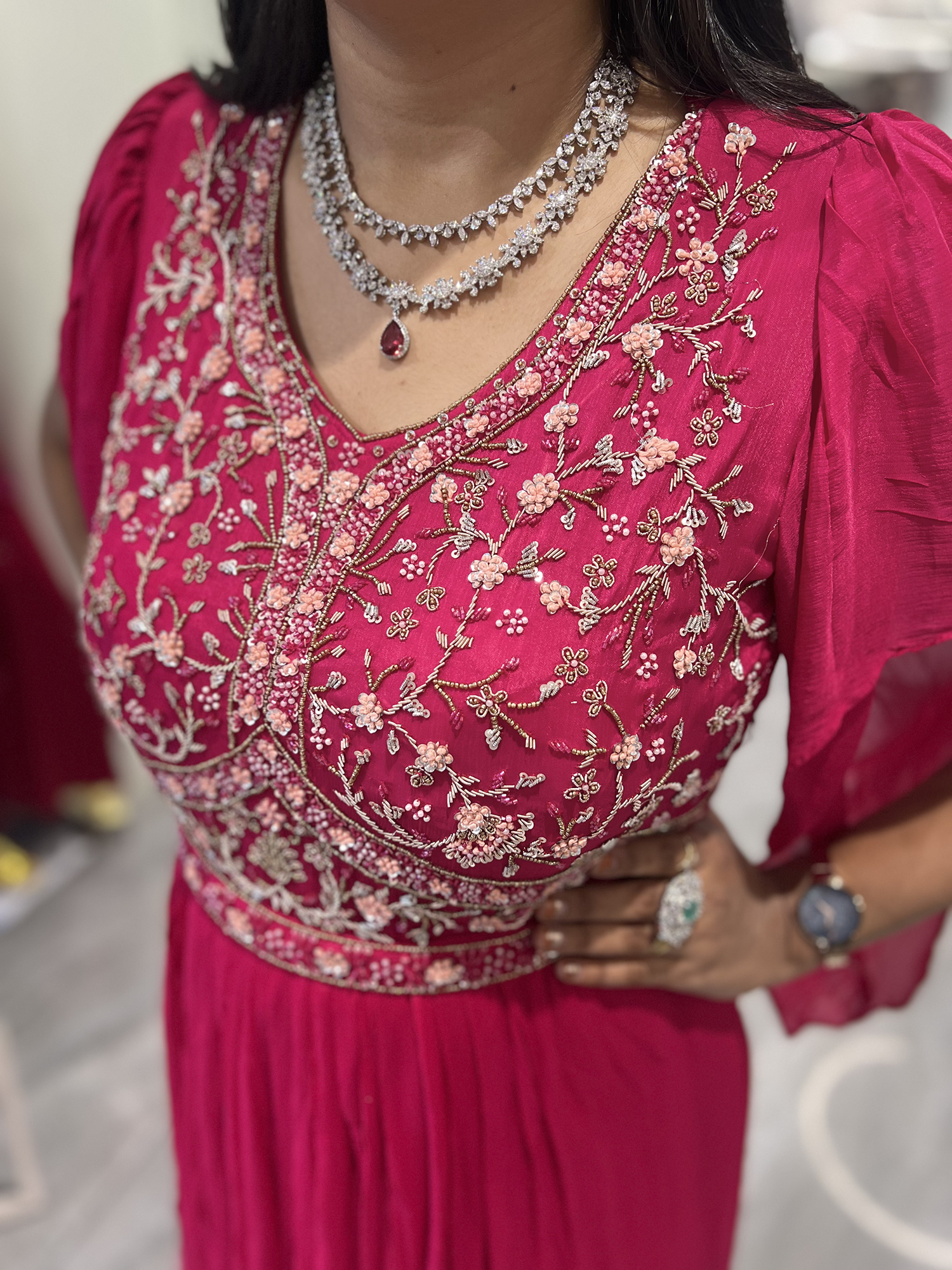 Raani Pink Hand Work Georgette Gown - SNBGORI 2441 1