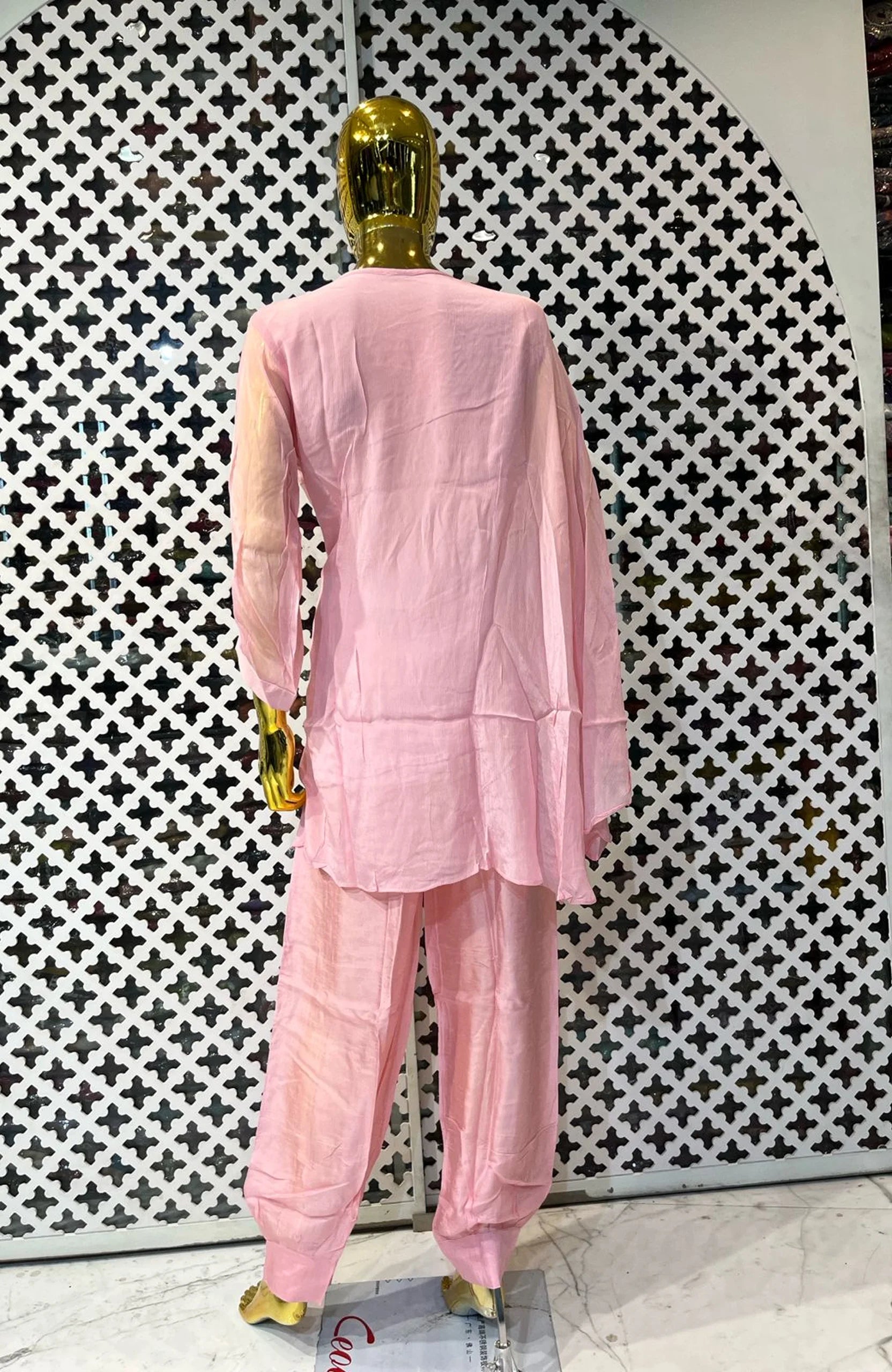 Baby Pink Pure Chinon Handwork Co-Ord Set for Women | Elegant 2 Piece Ethnic Wear