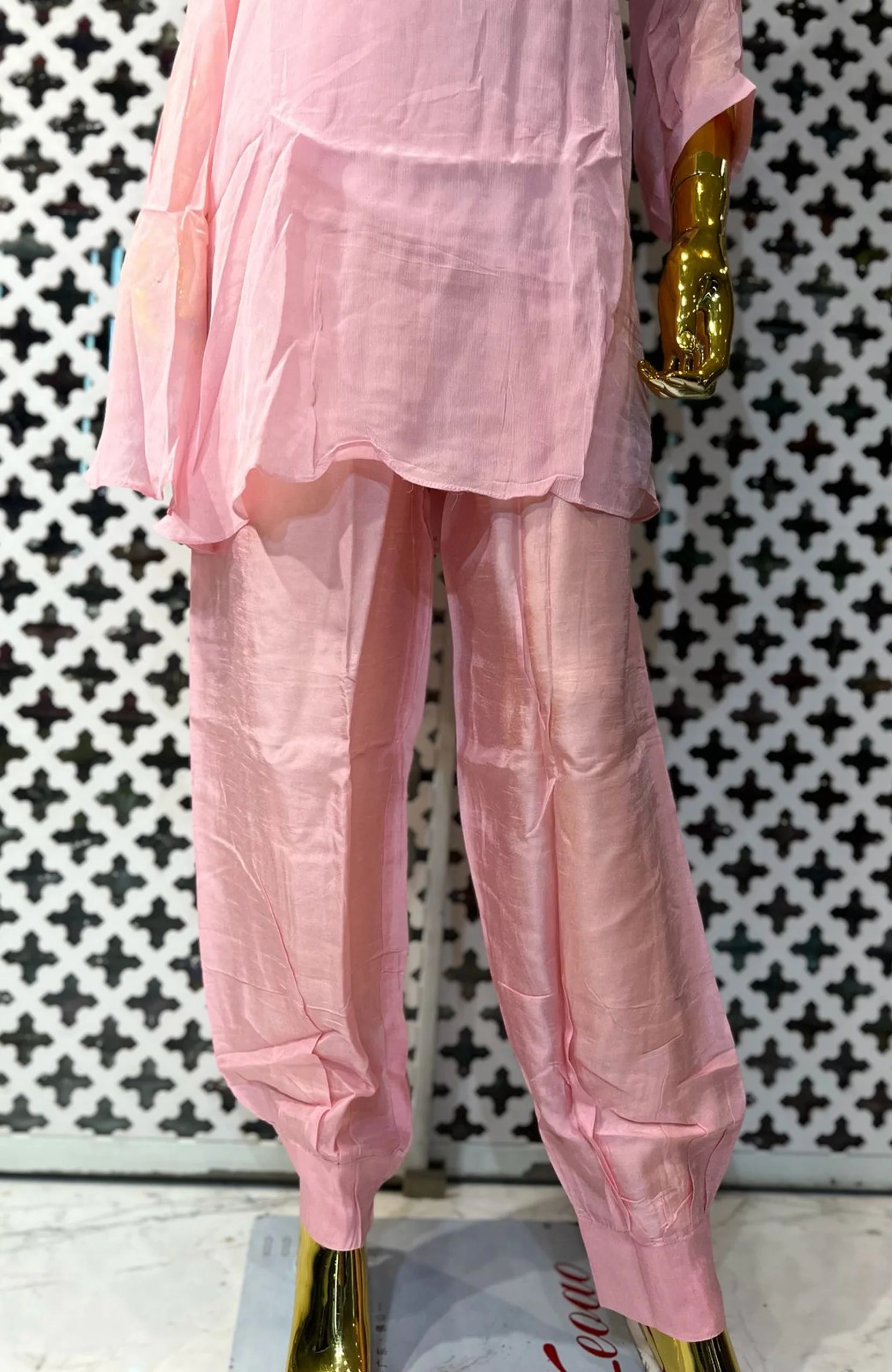 Baby Pink Pure Chinon Handwork Co-Ord Set for Women | Elegant 2 Piece Ethnic Wear