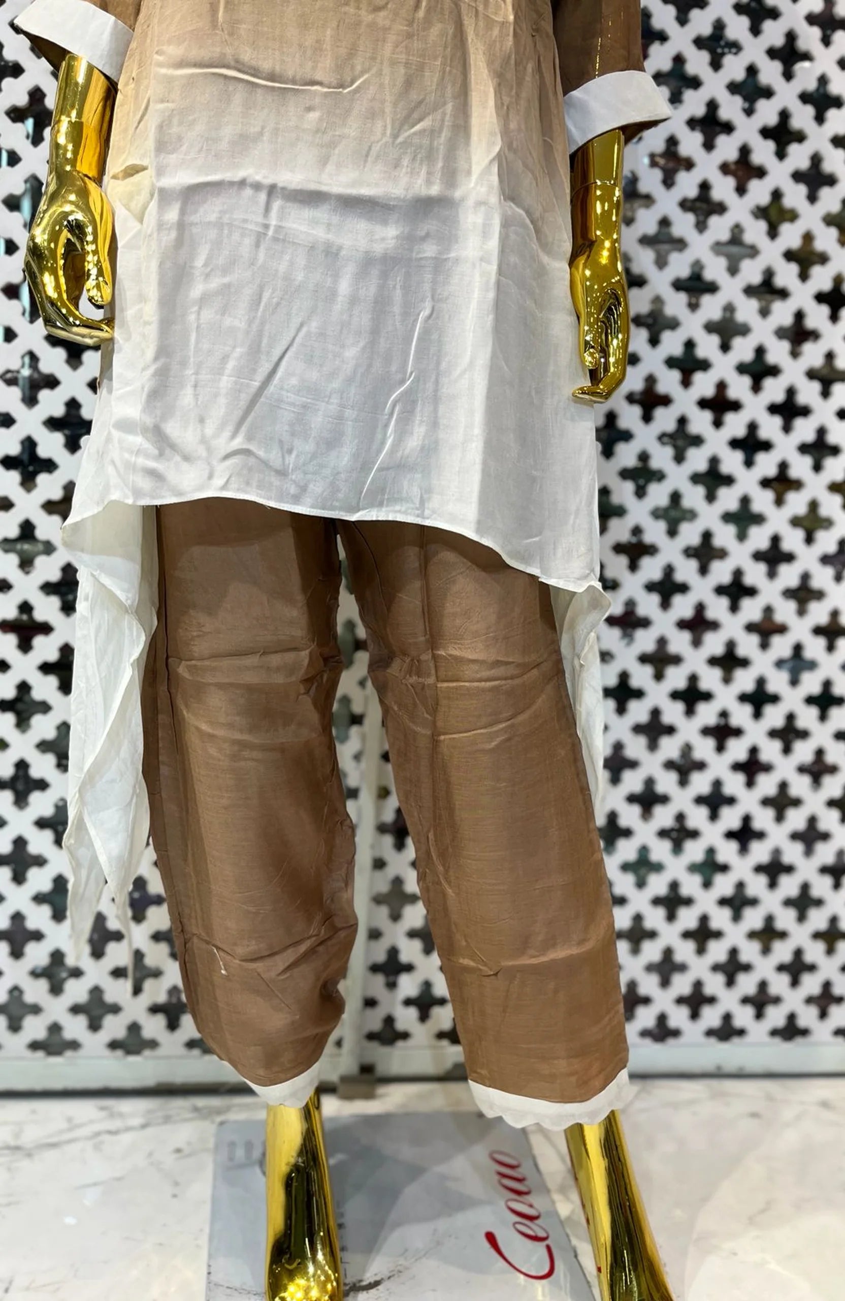 Coffee Pure Santoon Embroidered Co-Ord Set for Women | Beads Work Designer 2 Piece Cord Set