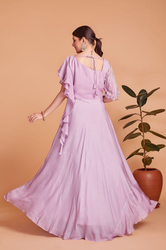Dazzling Lavender Delight: A Handwork-Adorned Party Gown