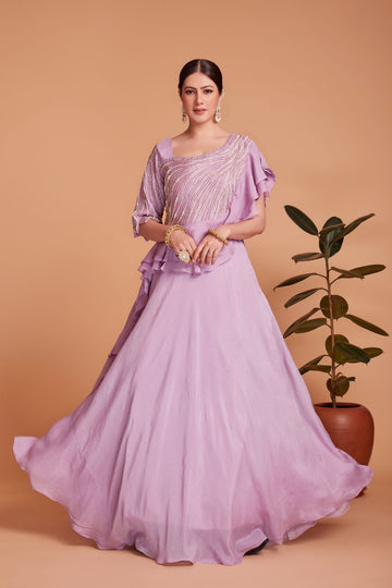 Dazzling Lavender Delight: A Handwork-Adorned Party Gown